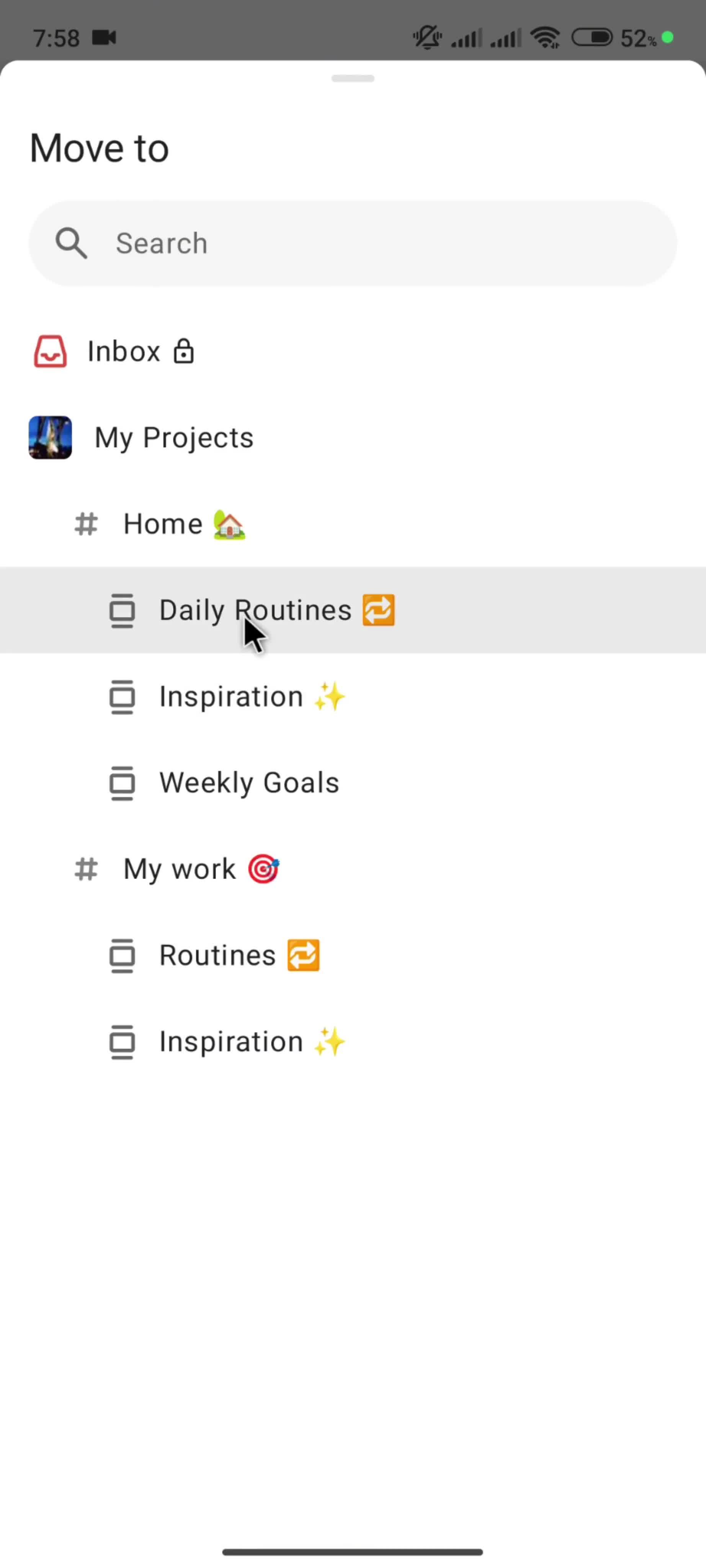 Moving a task screenshot