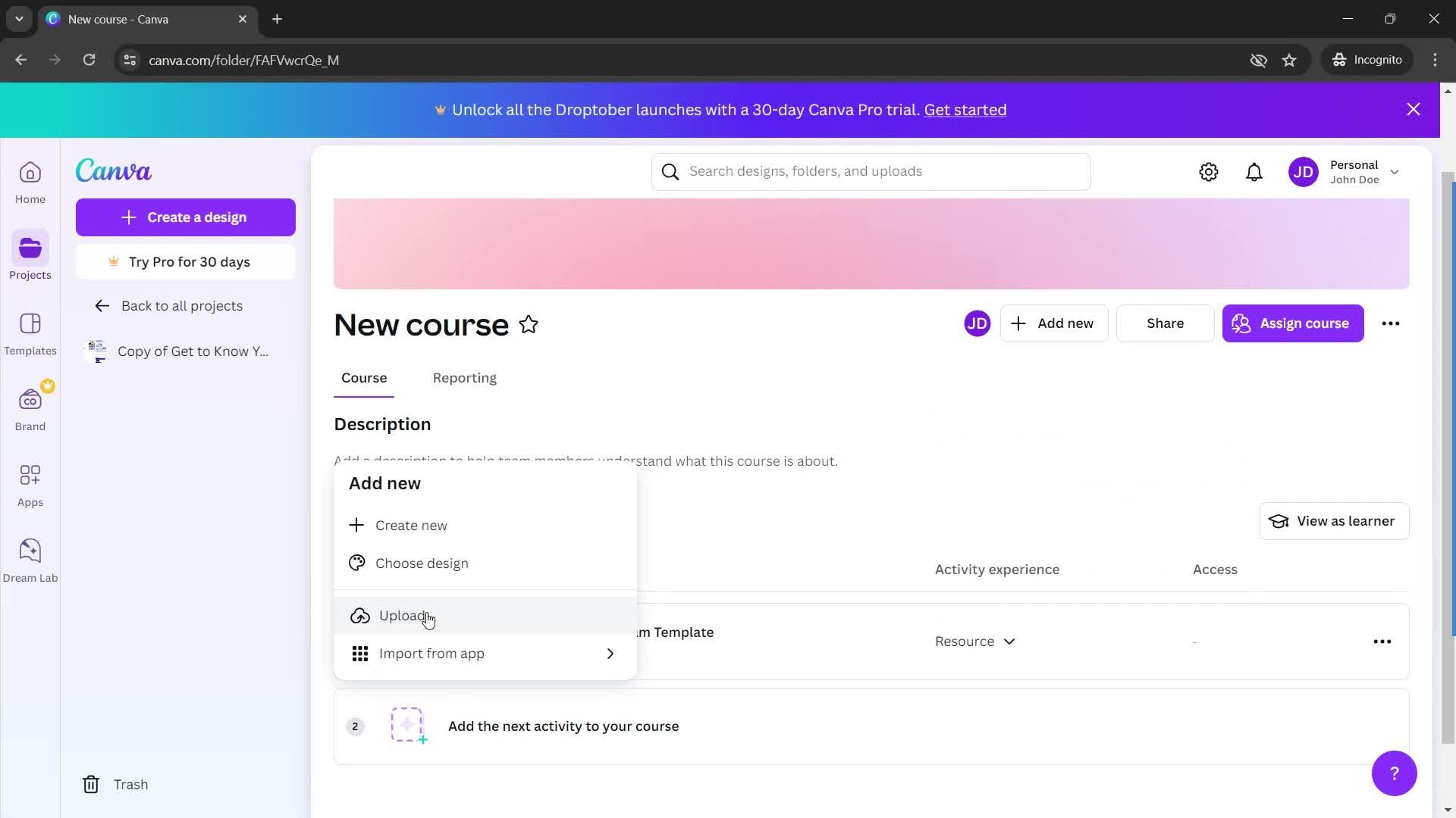 Creating a course screenshot