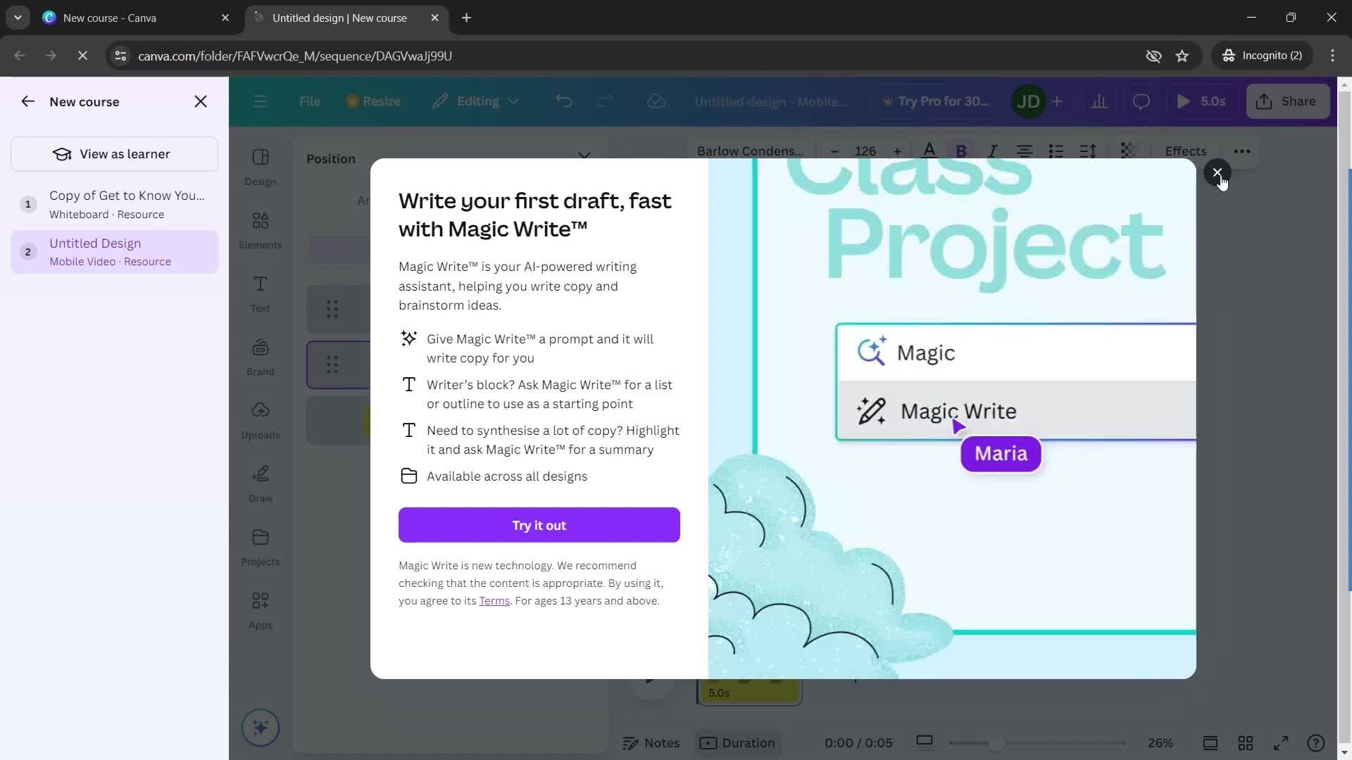 Creating a course screenshot