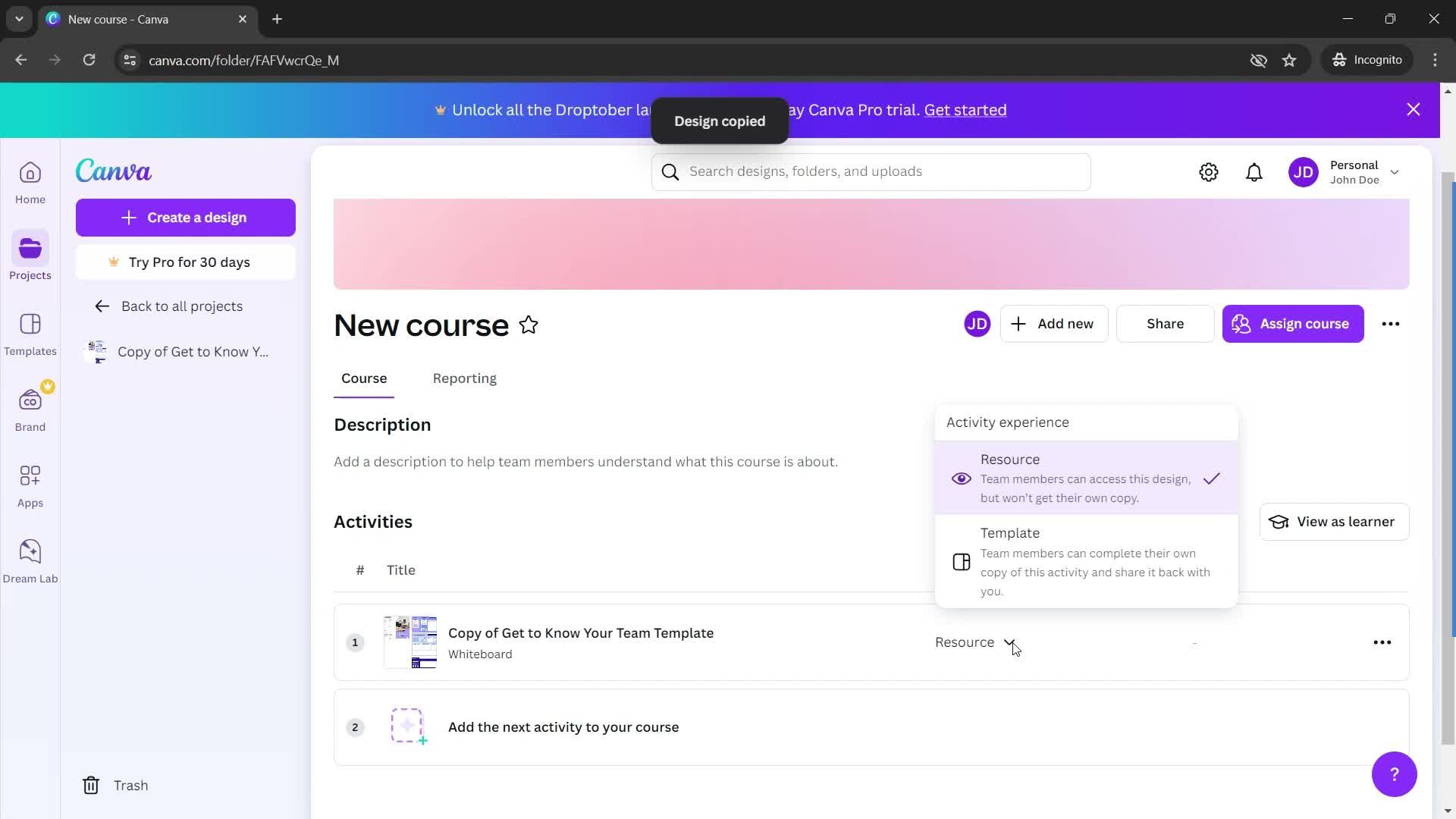 Creating a course screenshot