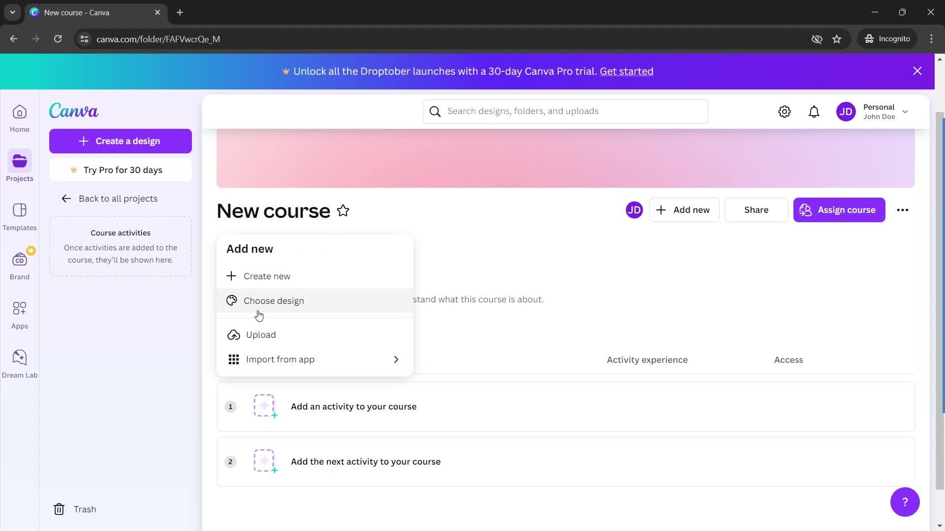 Creating a course screenshot