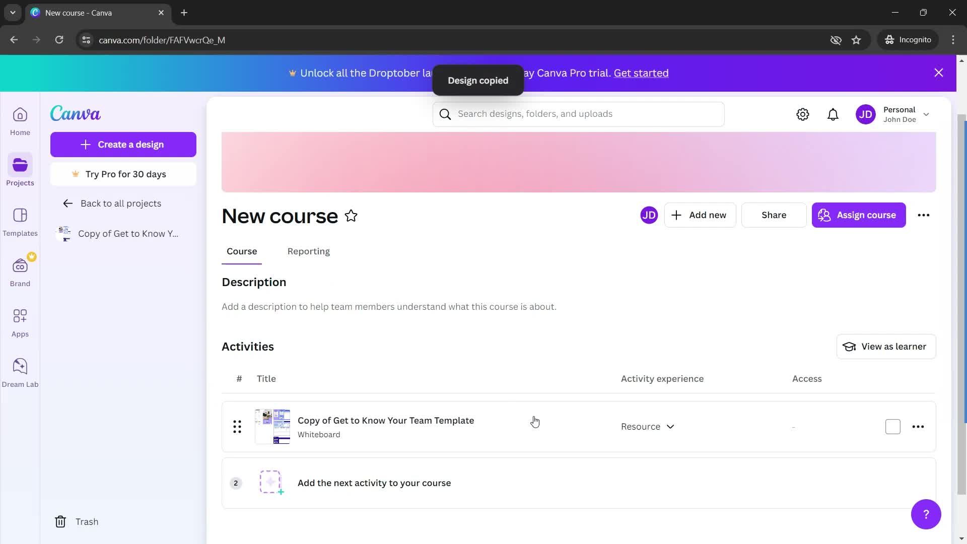 Creating a course screenshot