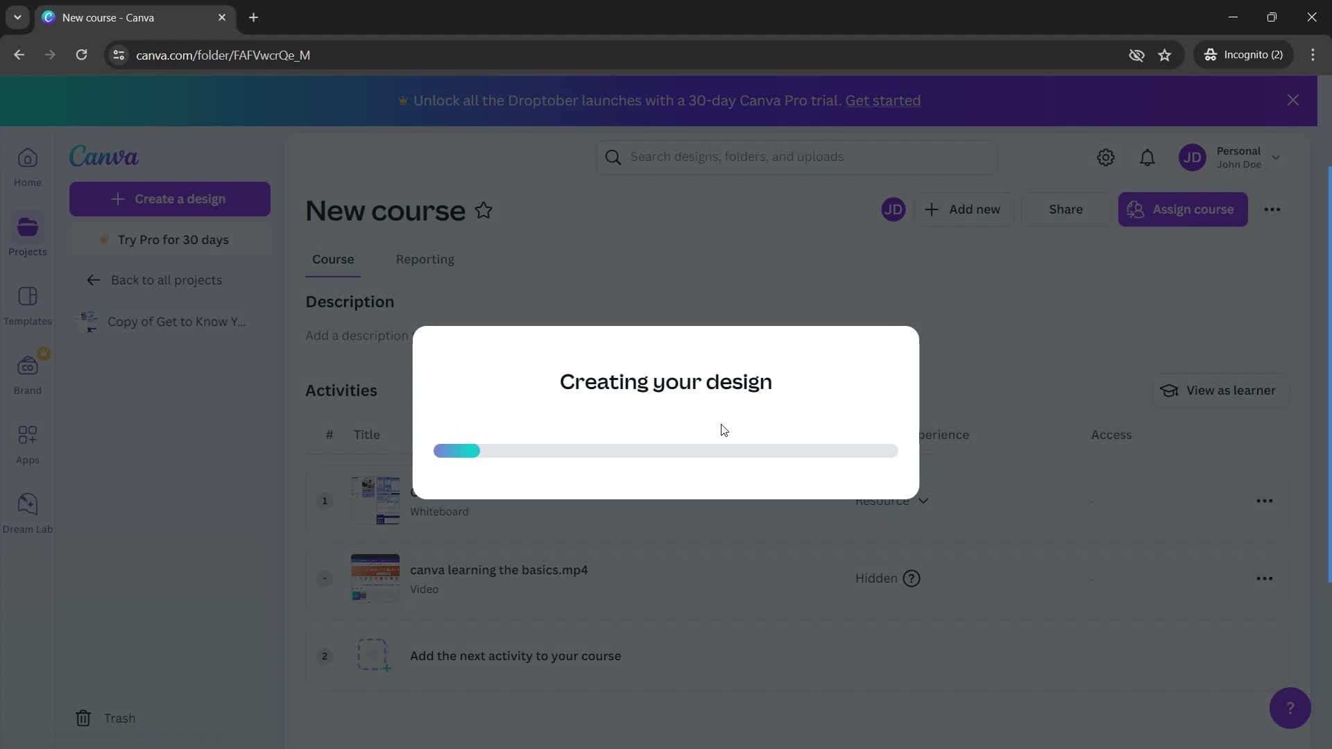 Creating a course screenshot