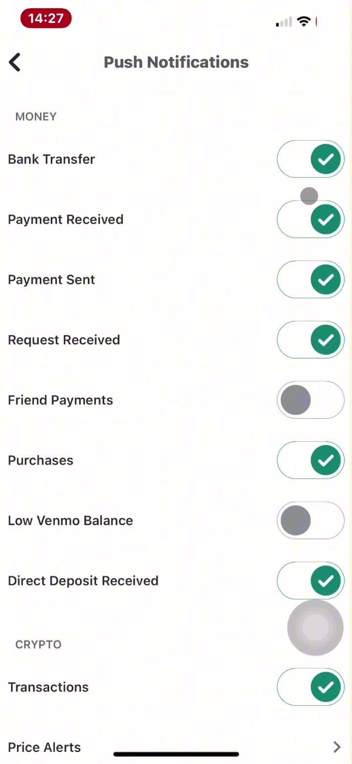 Notification settings on Venmo video thumbnail