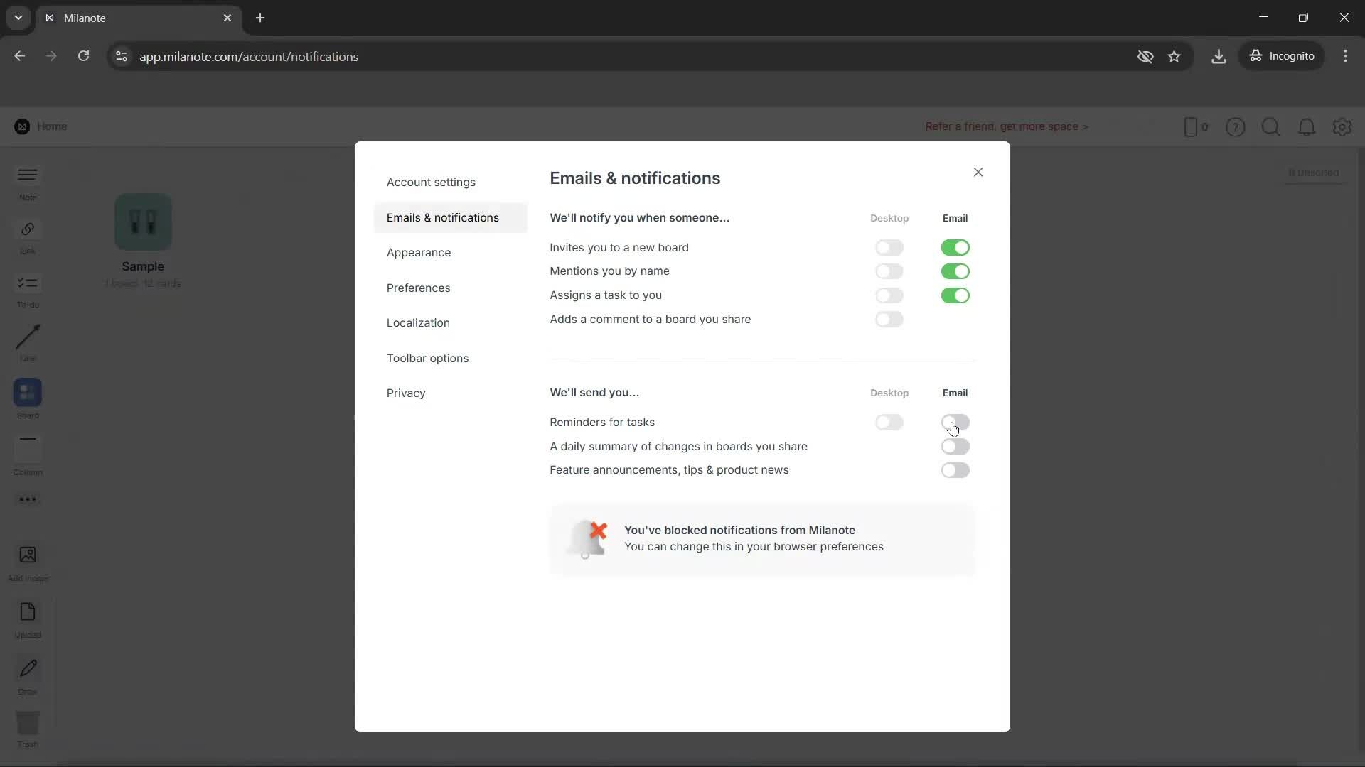 Notification settings screenshot