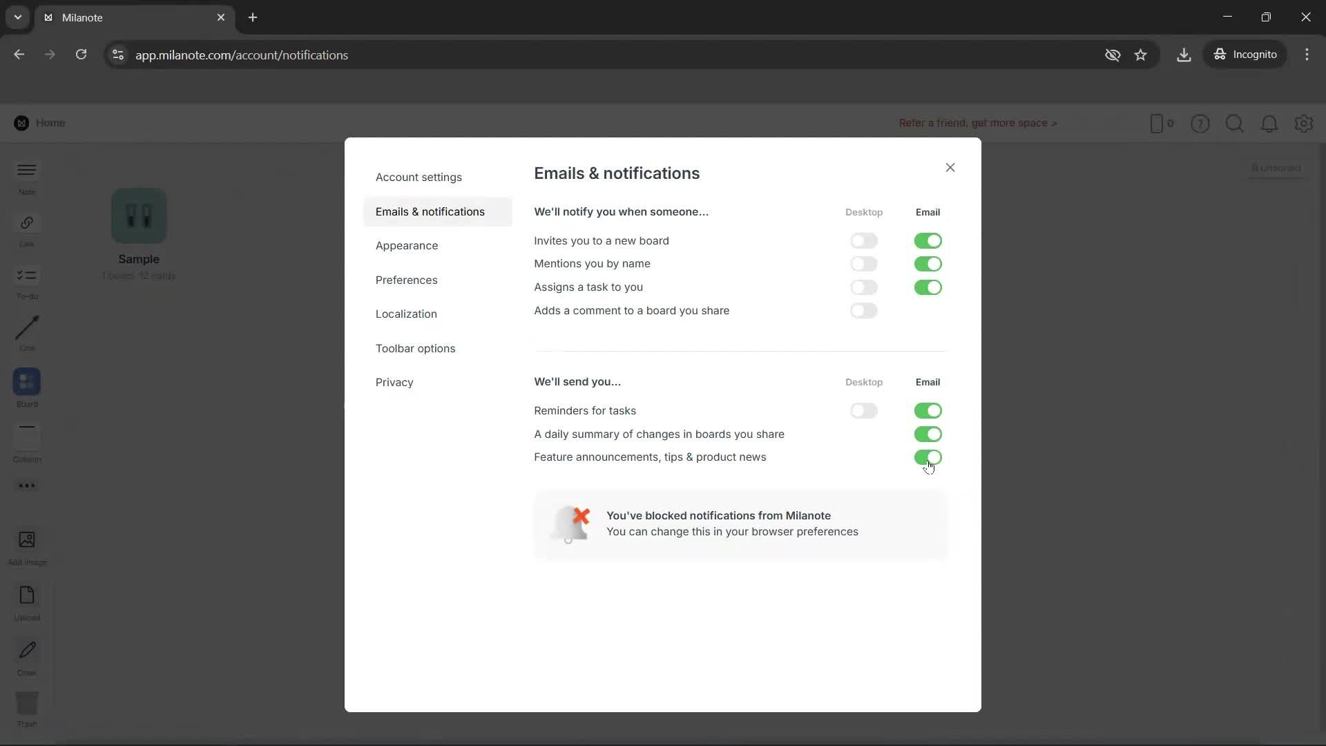 Notification settings screenshot