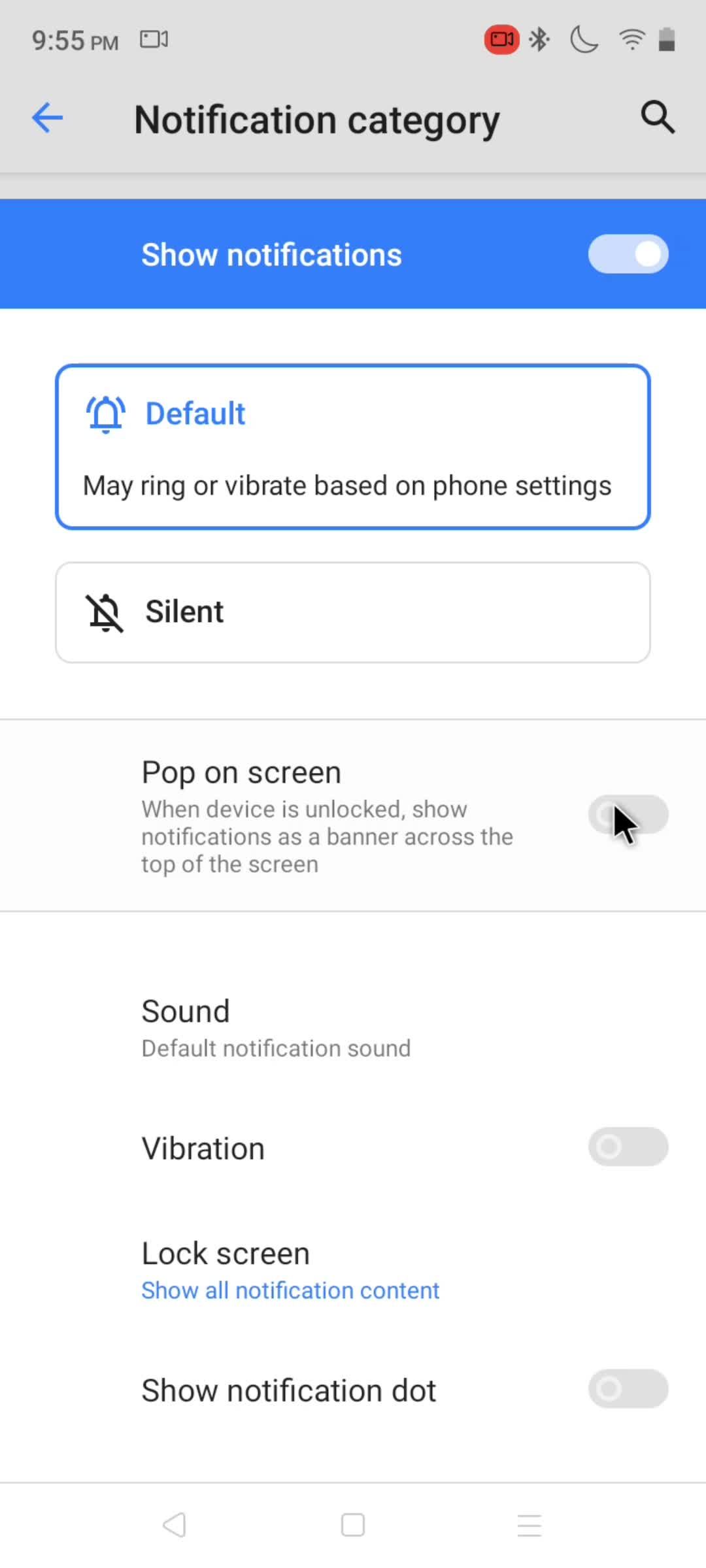 Notification settings screenshot