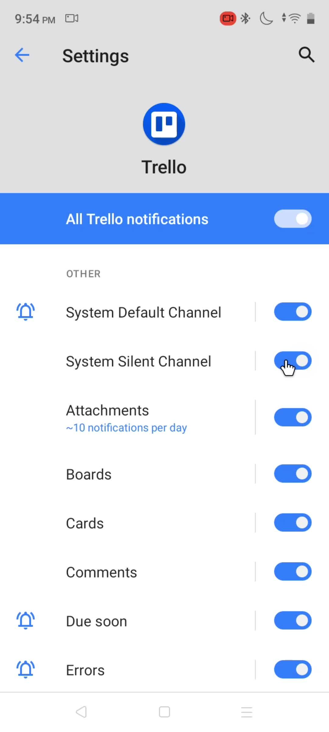 Notification settings screenshot