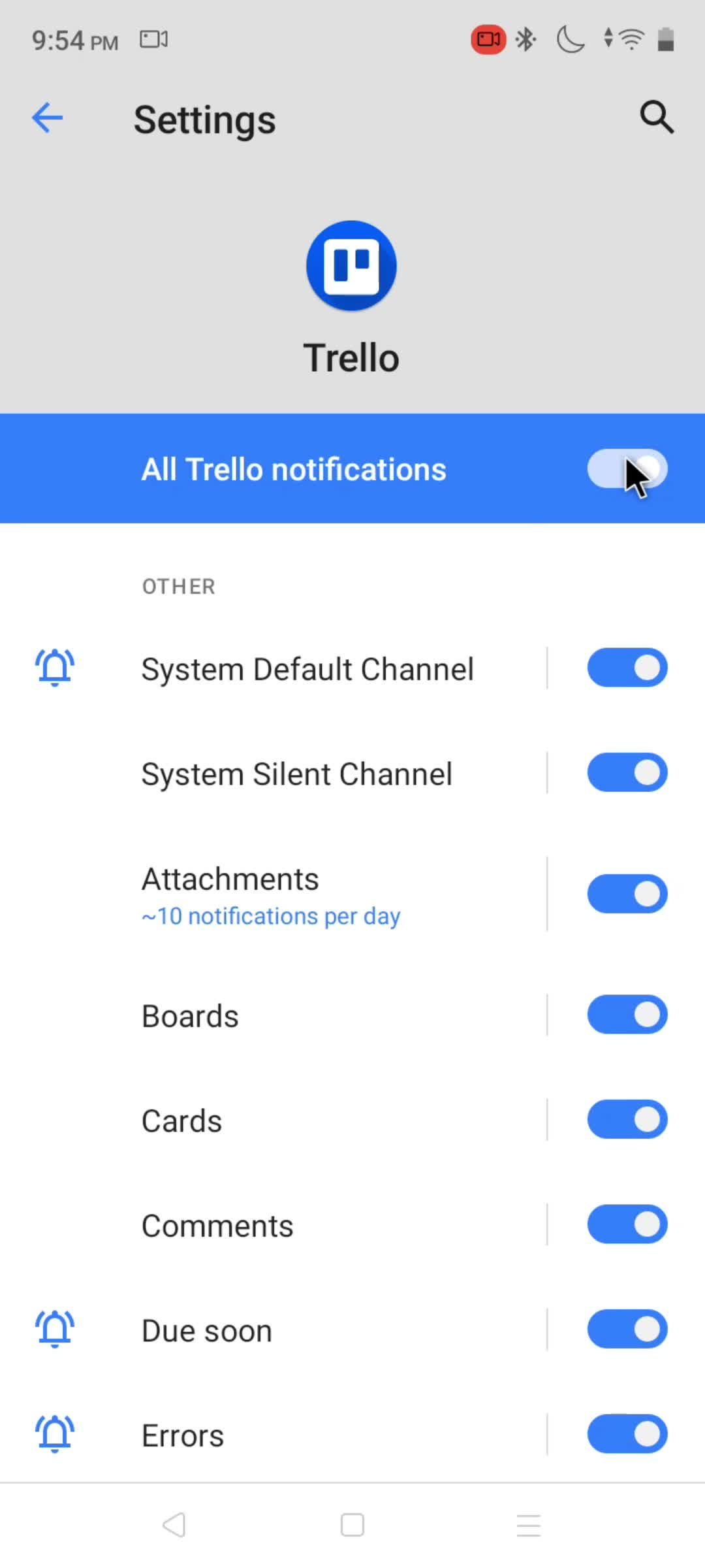 Notification settings screenshot