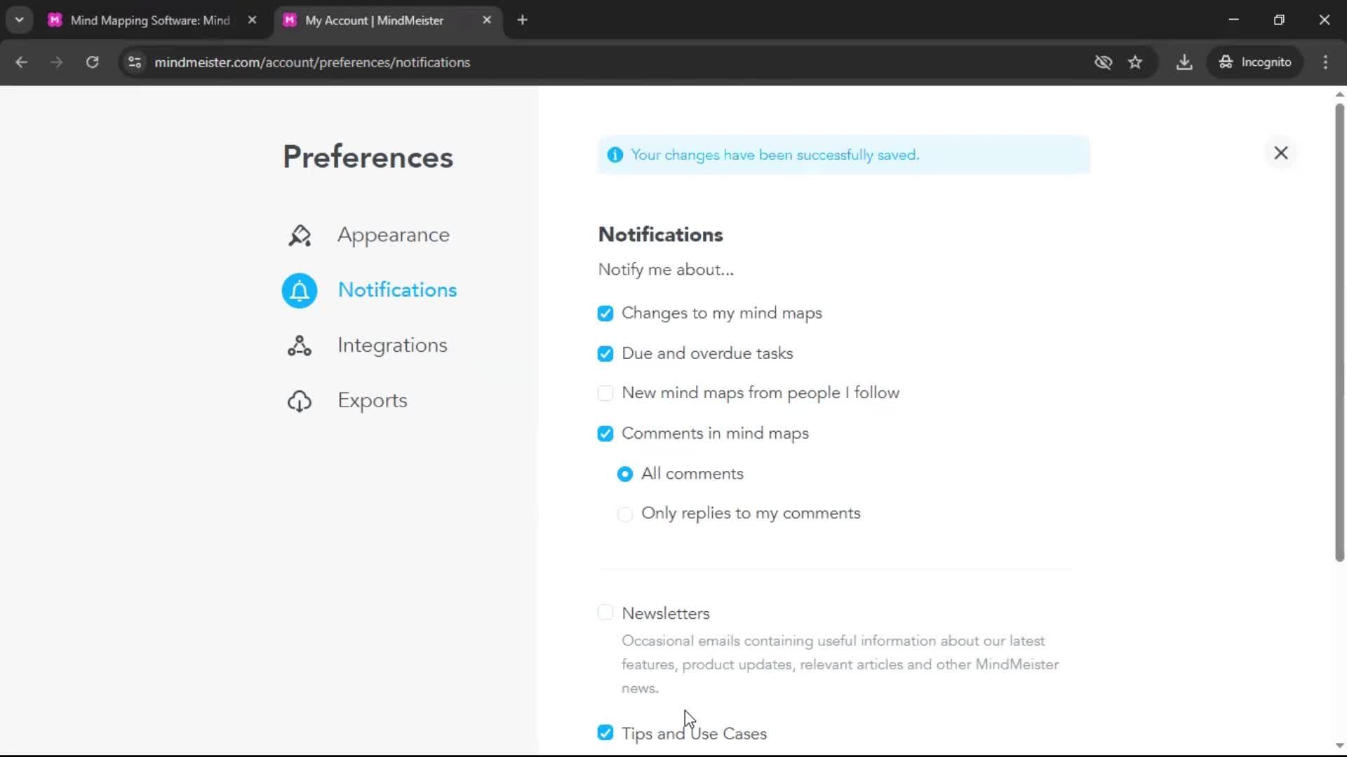 Notification settings screenshot