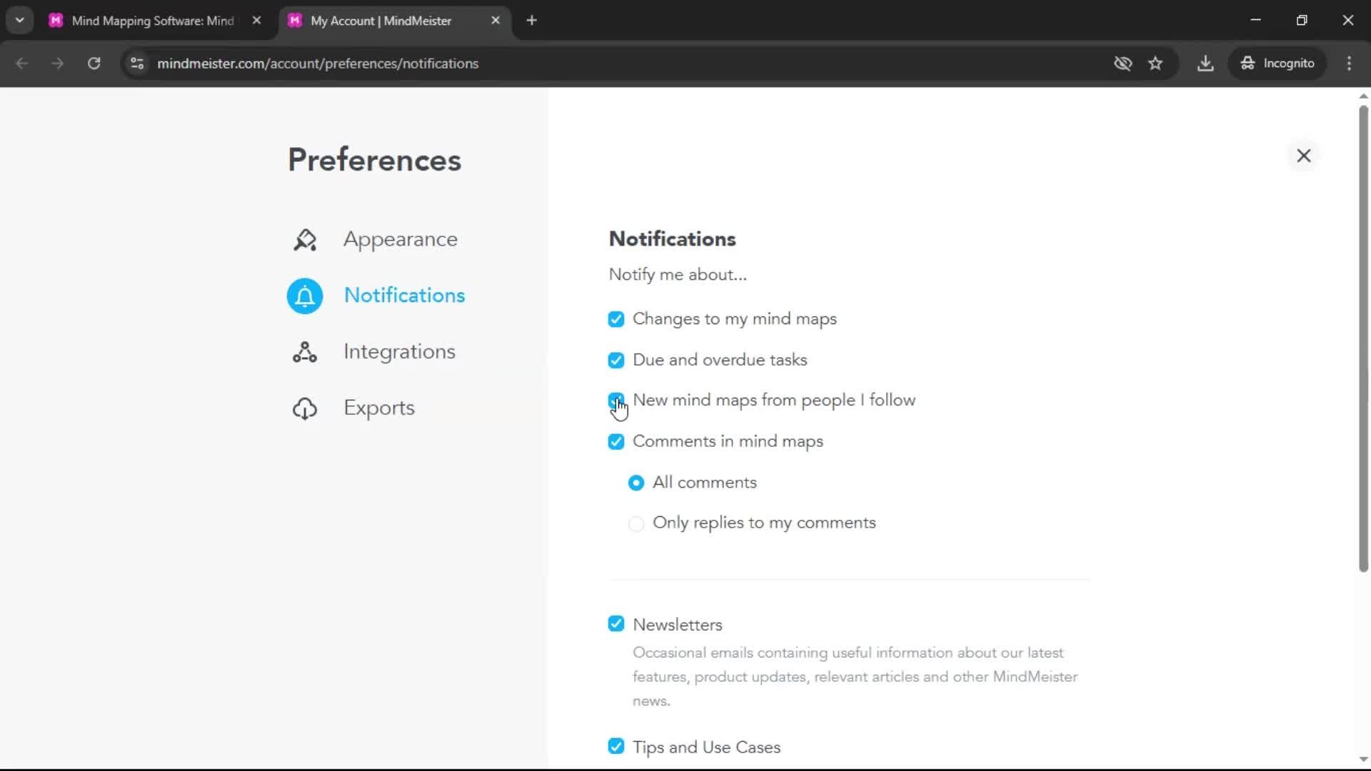 Notification settings screenshot
