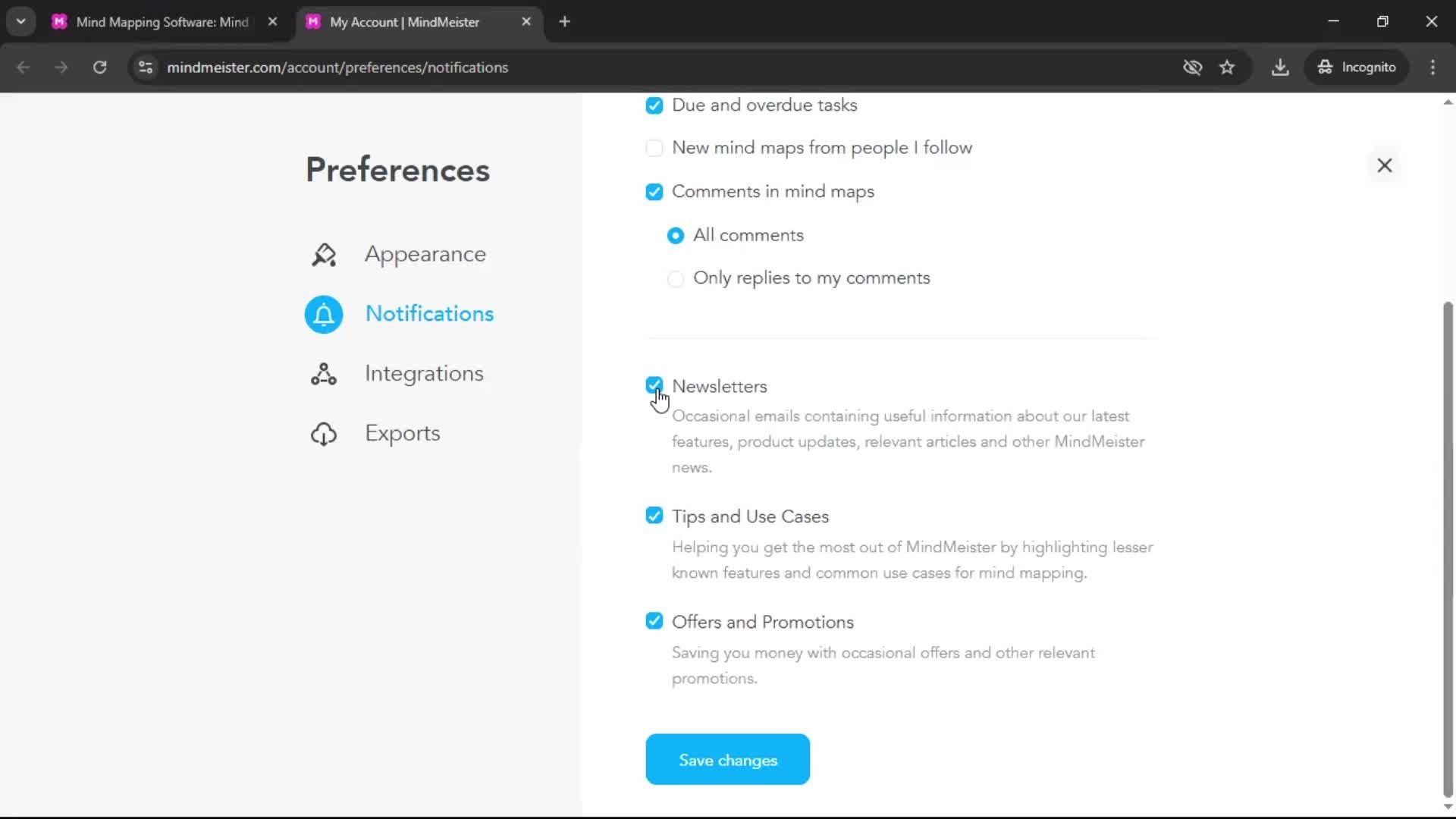 Notification settings screenshot