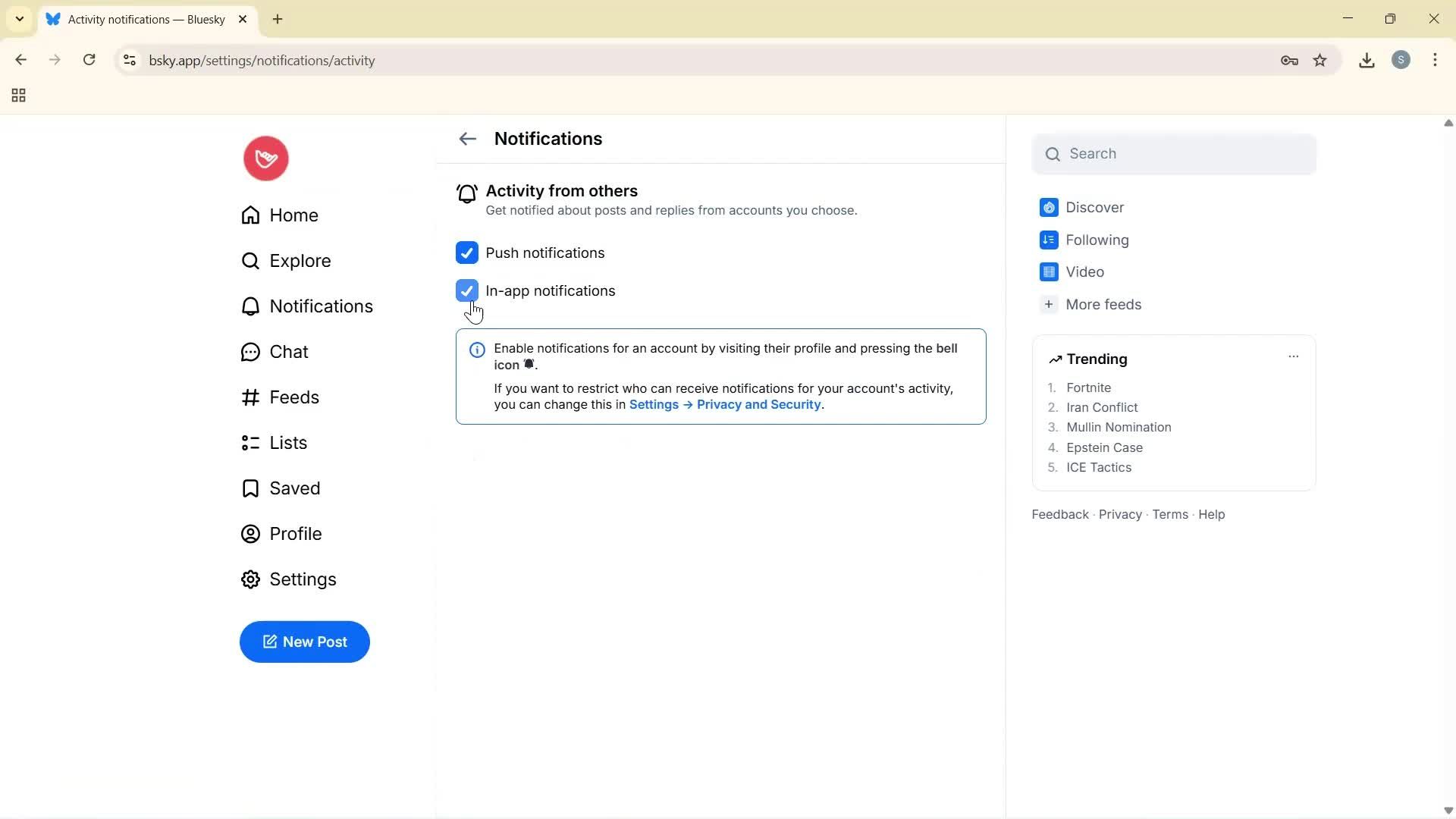 Notification settings screenshot