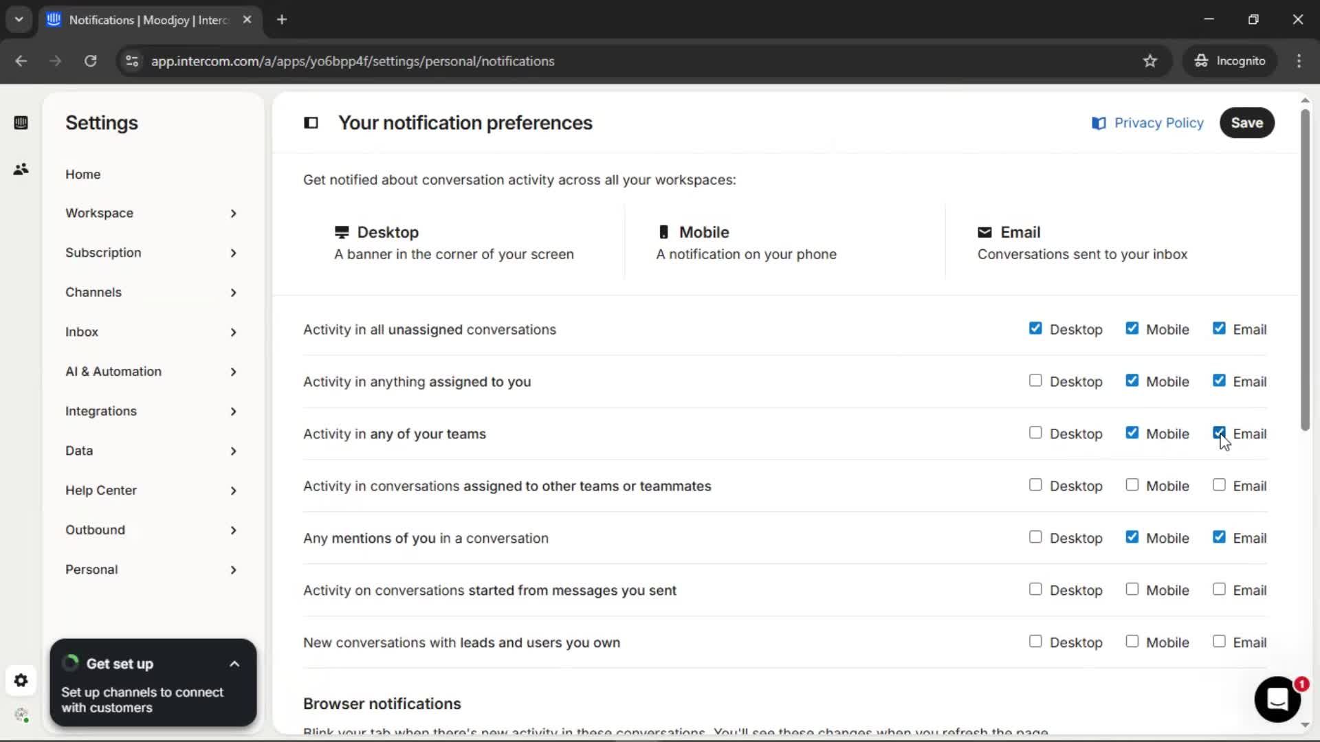 Notification settings screenshot