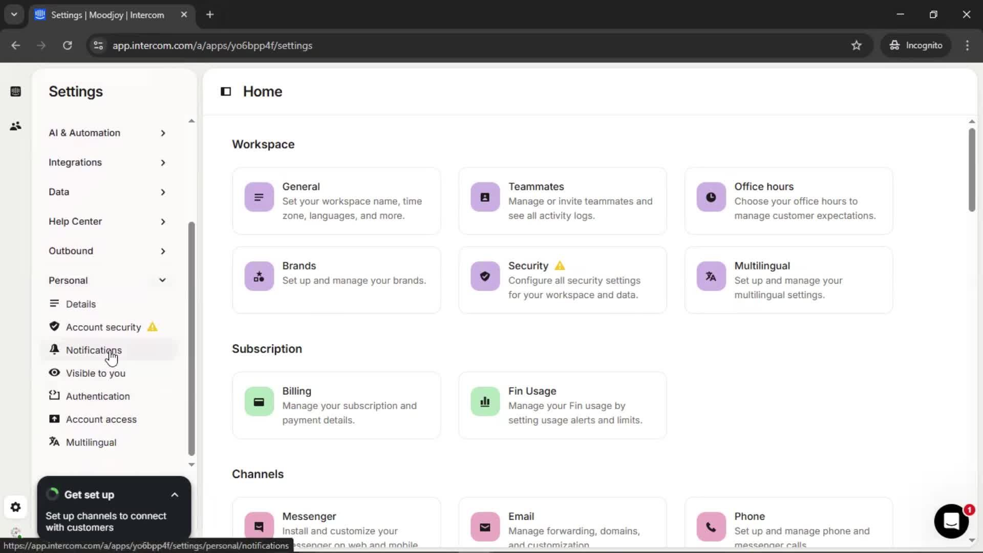 Notification settings screenshot