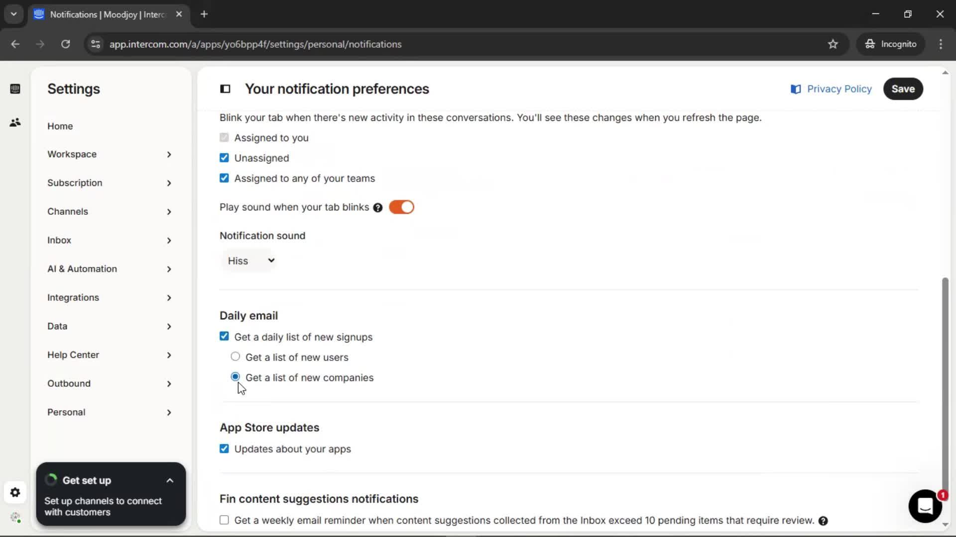 Notification settings screenshot