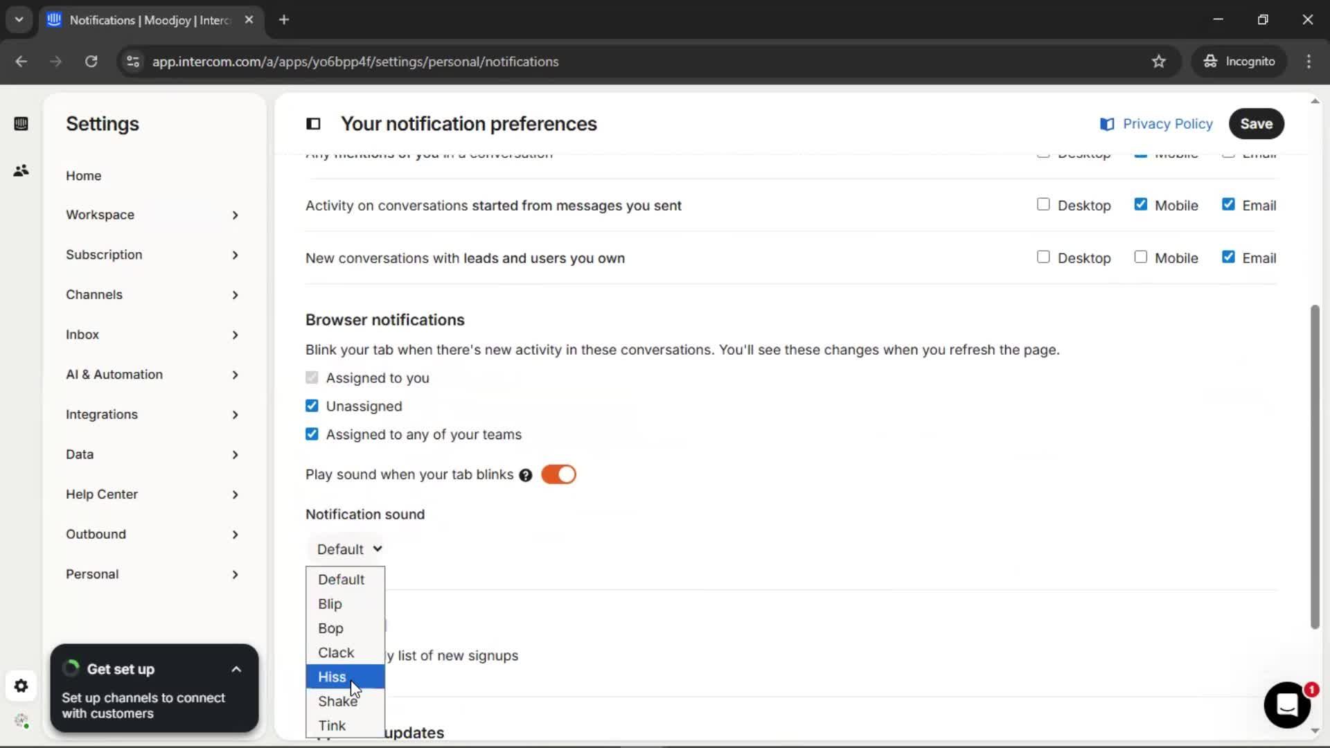 Notification settings screenshot