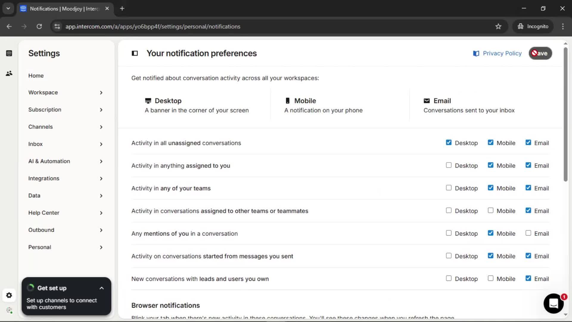 Notification settings screenshot