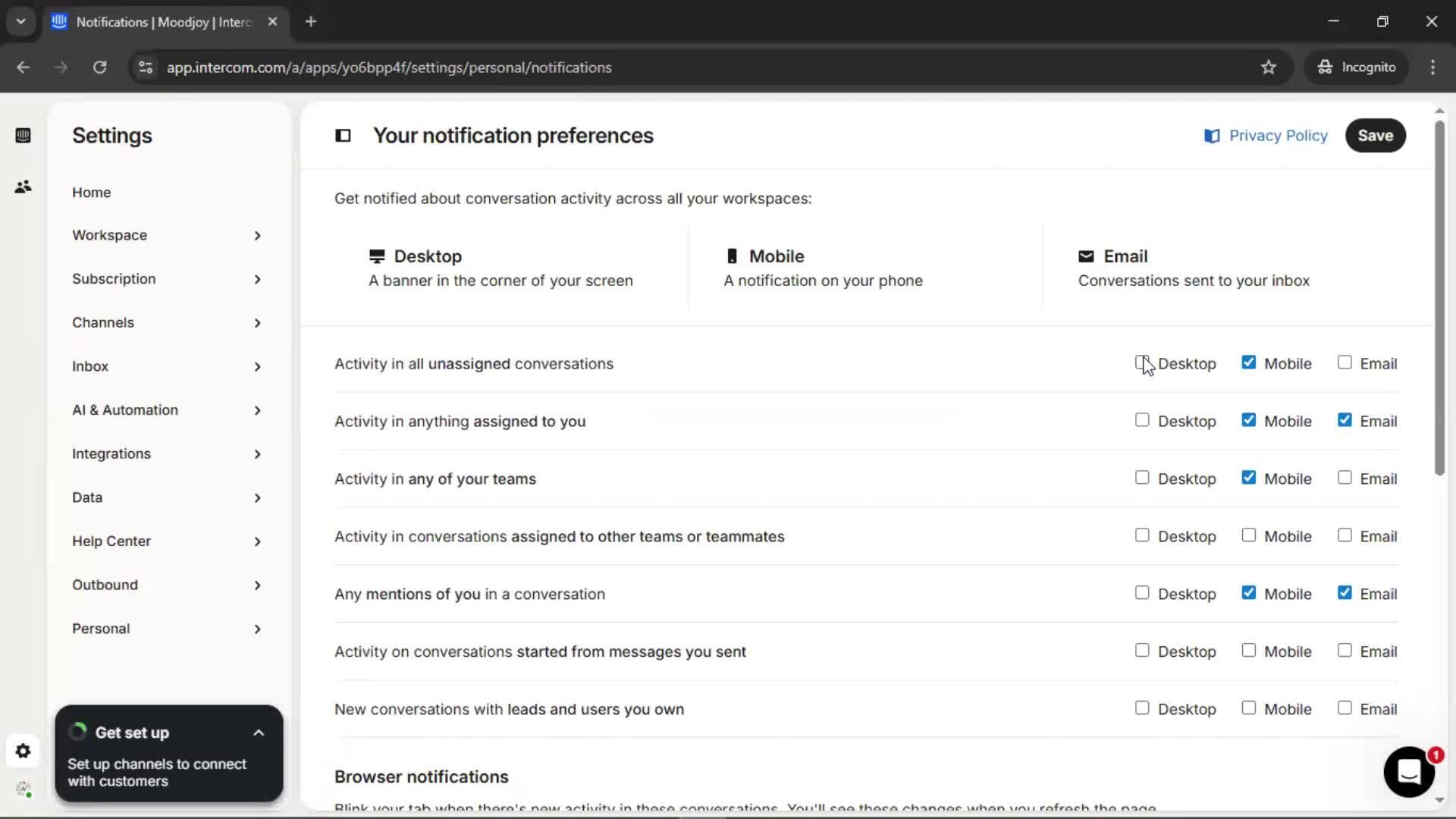Notification settings screenshot