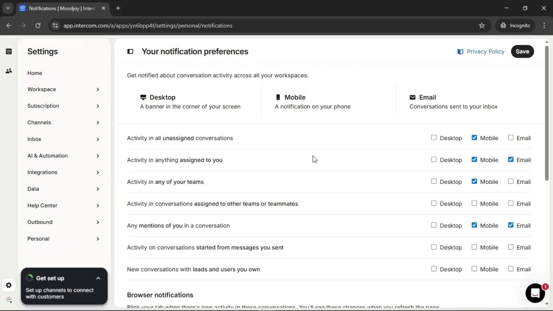 Notification settings screenshot
