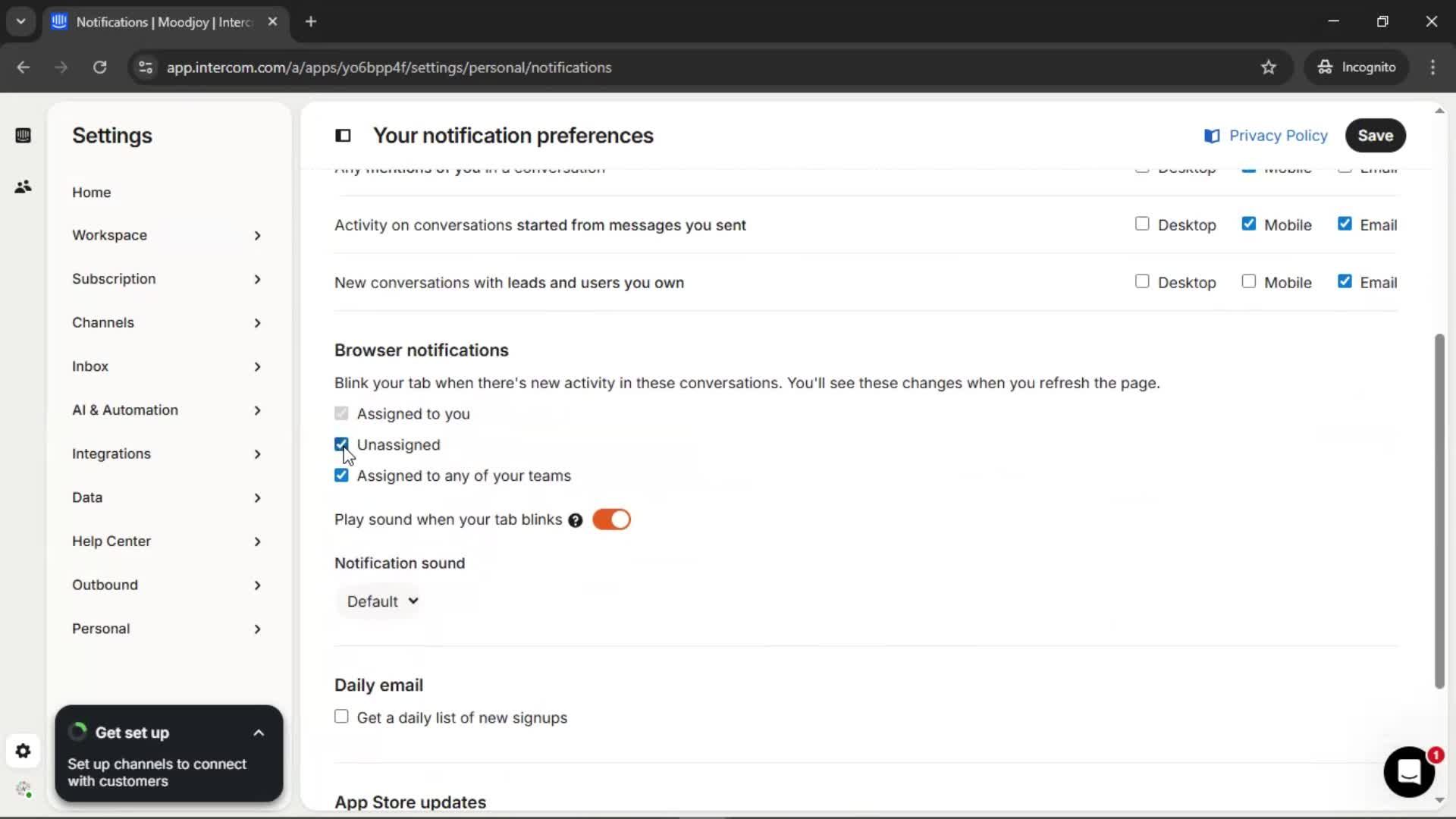 Notification settings screenshot