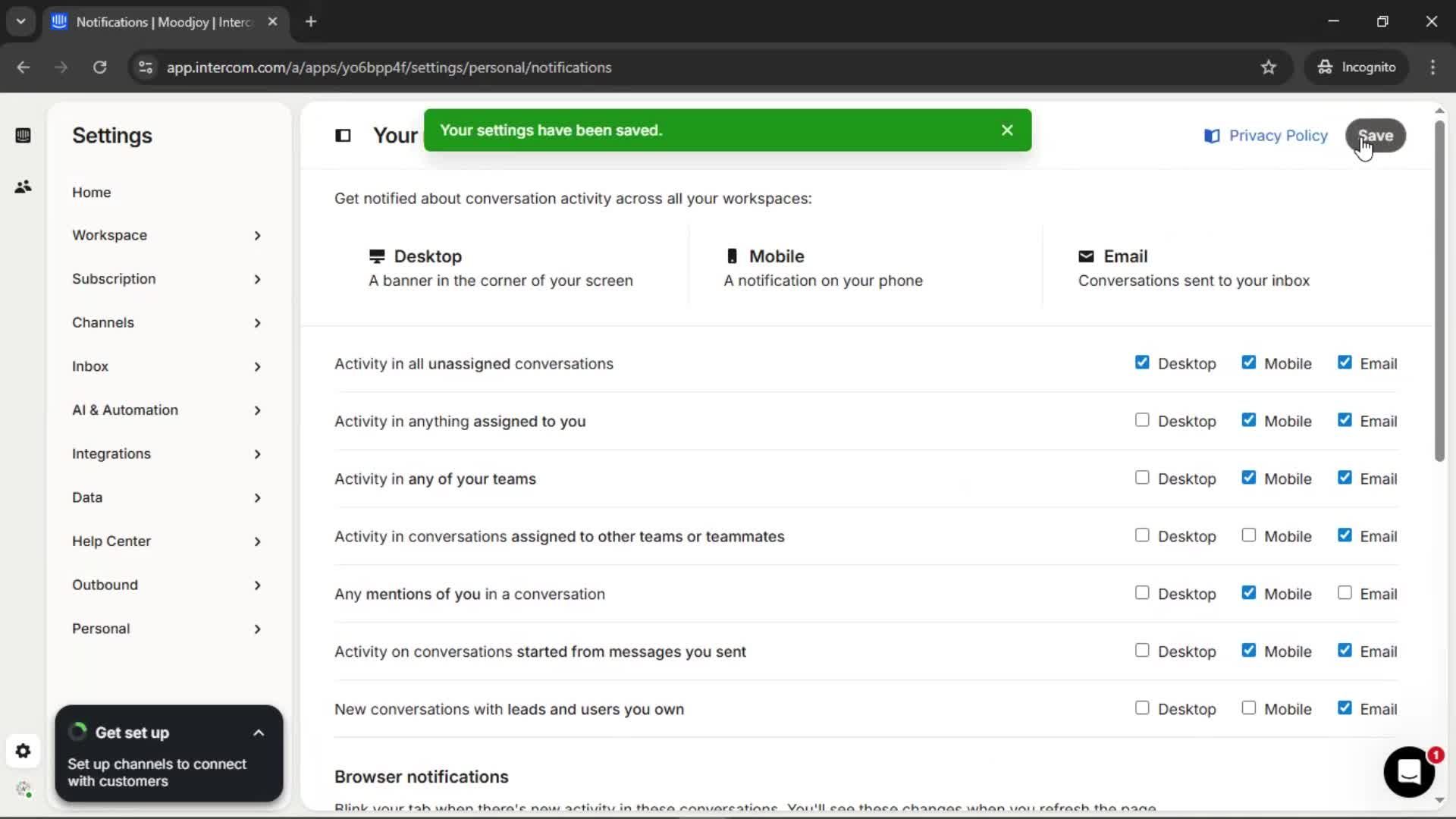 Notification settings screenshot