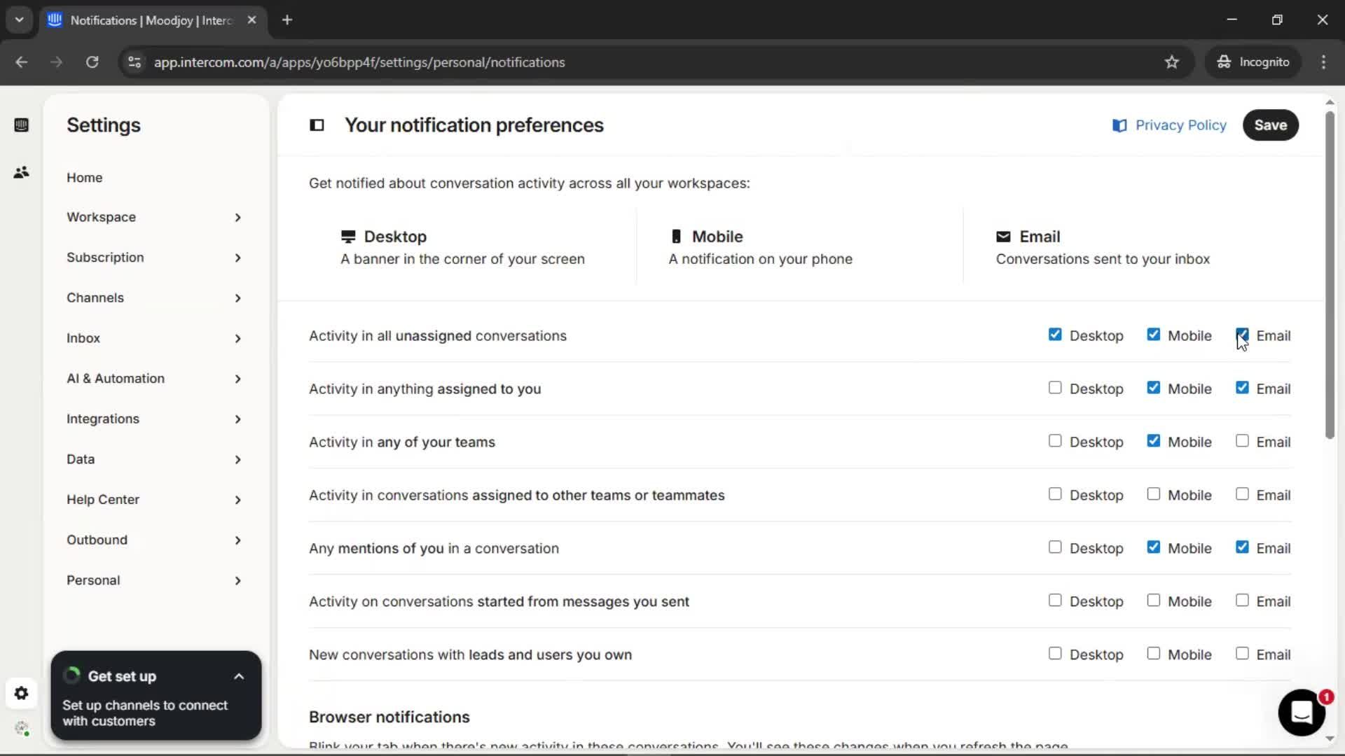 Notification settings screenshot
