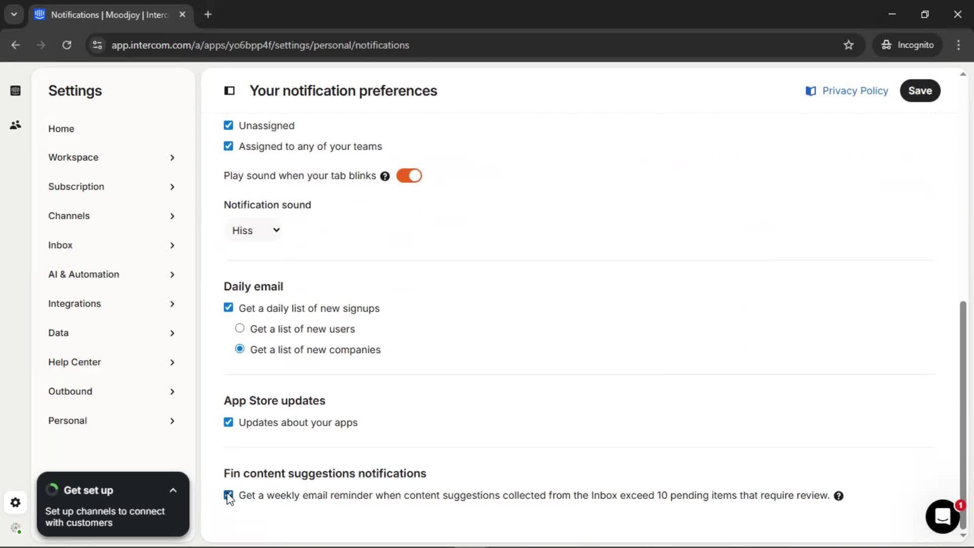 Notification settings screenshot