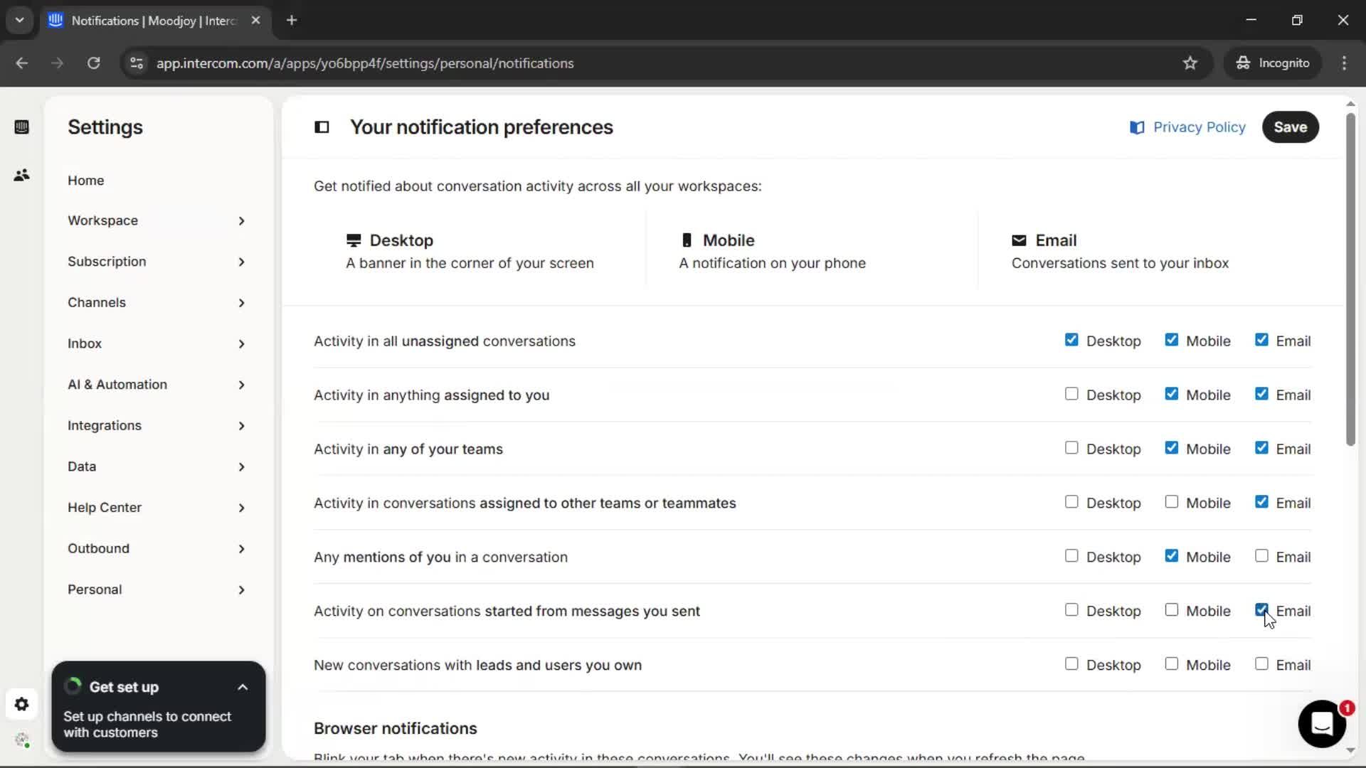 Notification settings screenshot