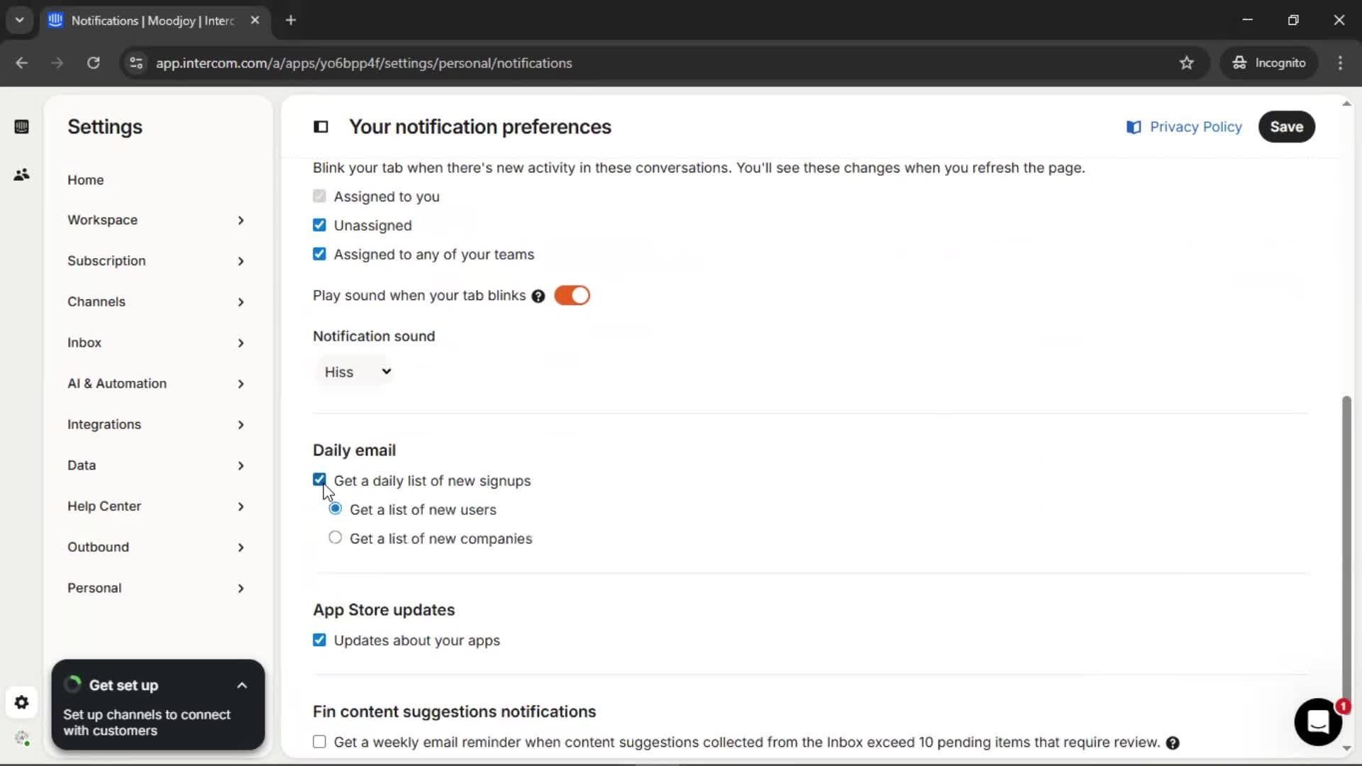 Notification settings screenshot
