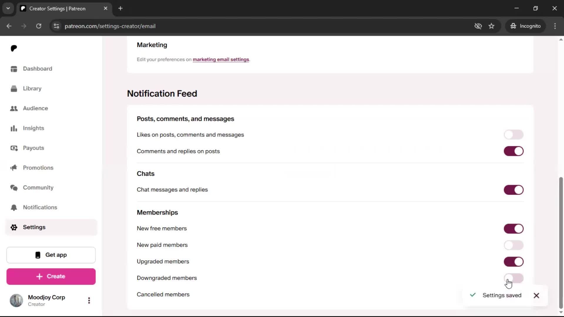 Notification settings screenshot