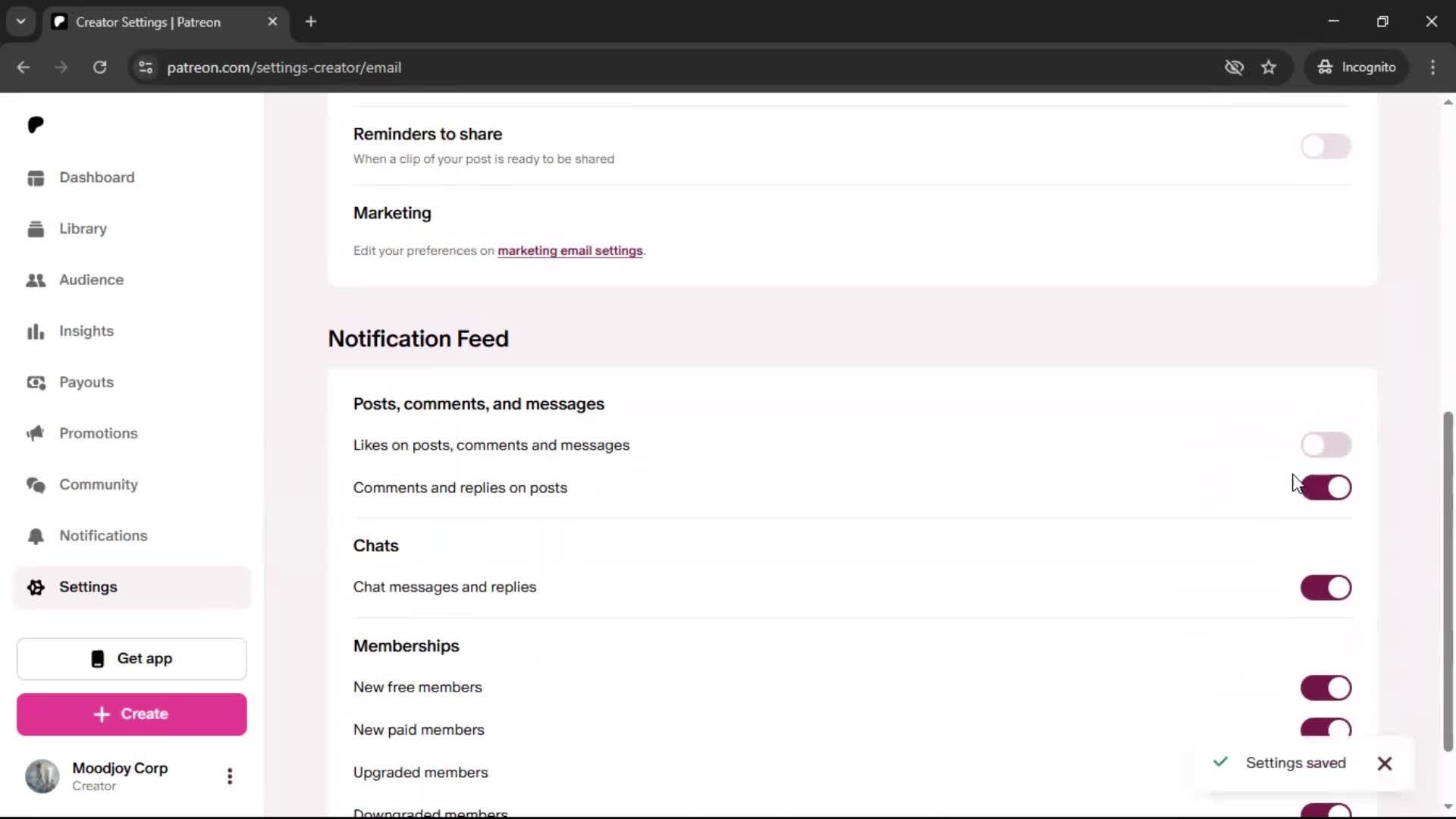 Notification settings screenshot