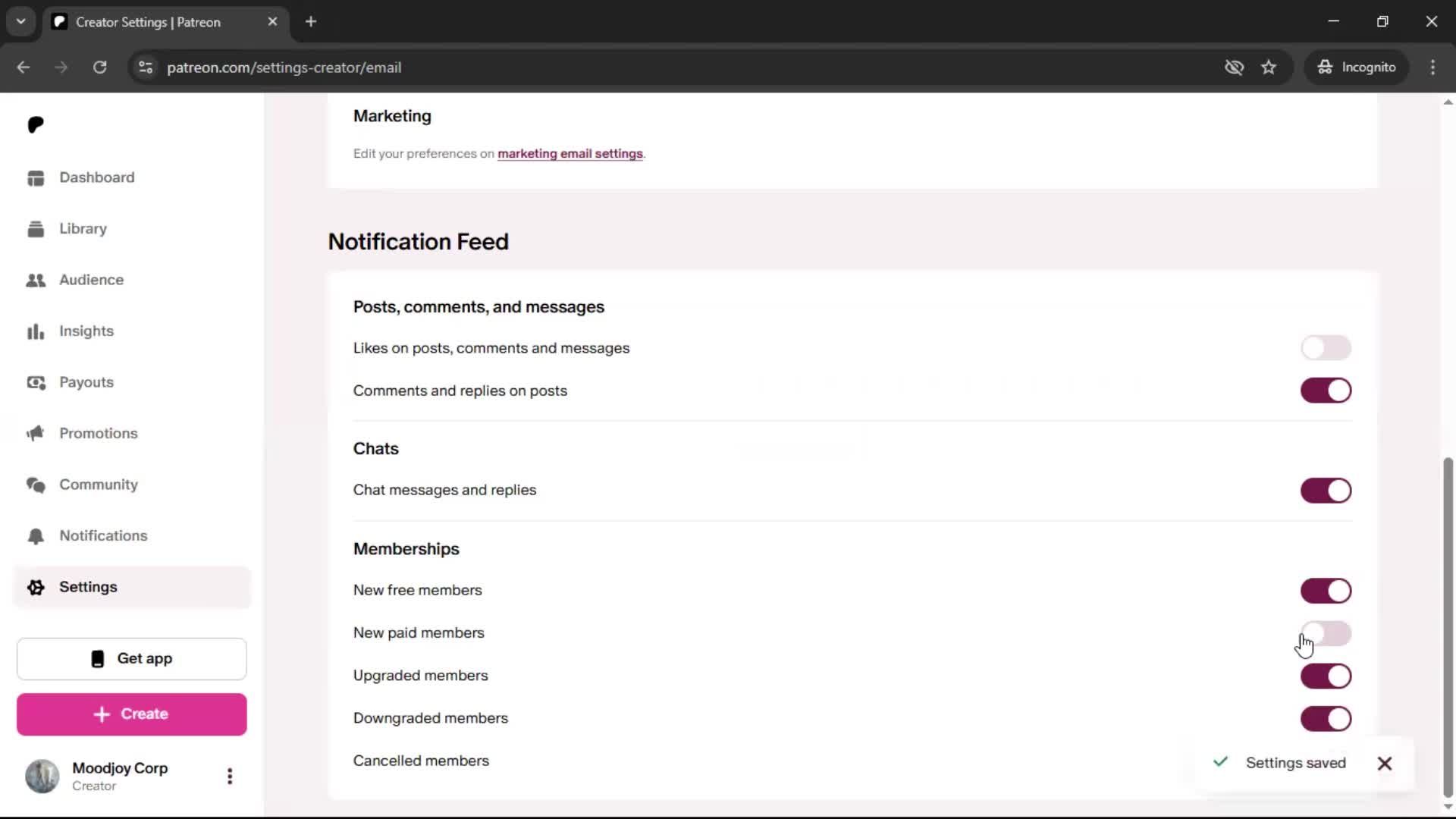 Notification settings screenshot