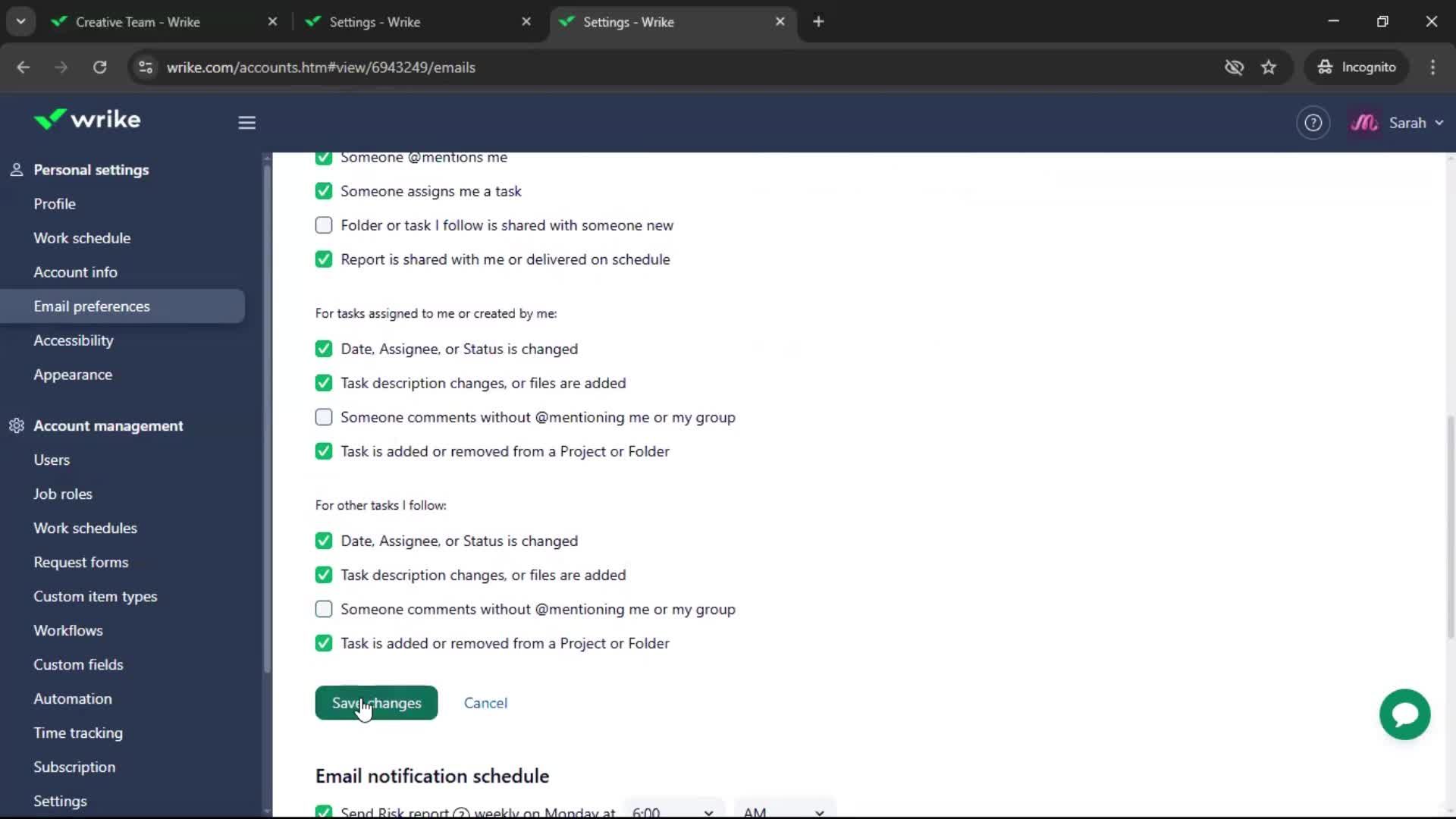 Notification settings screenshot