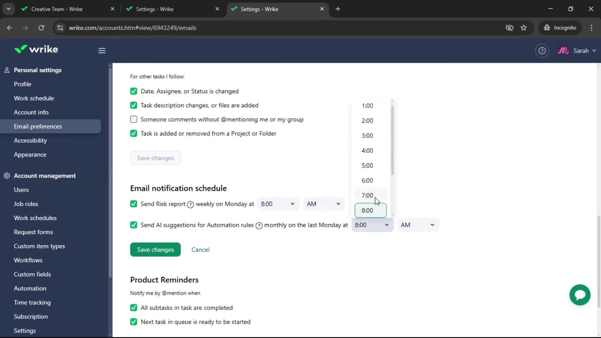 Notification settings screenshot