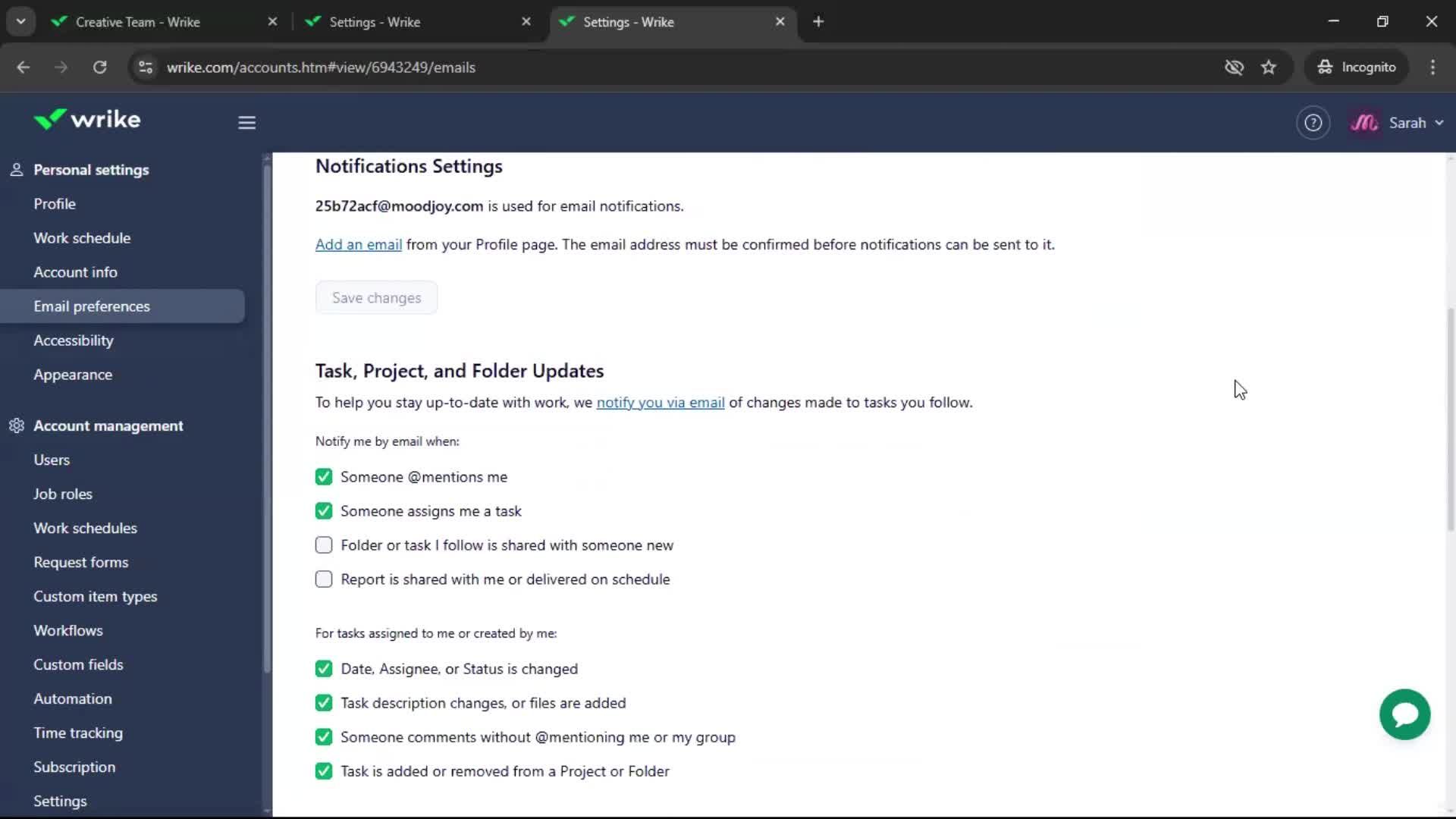 Notification settings screenshot