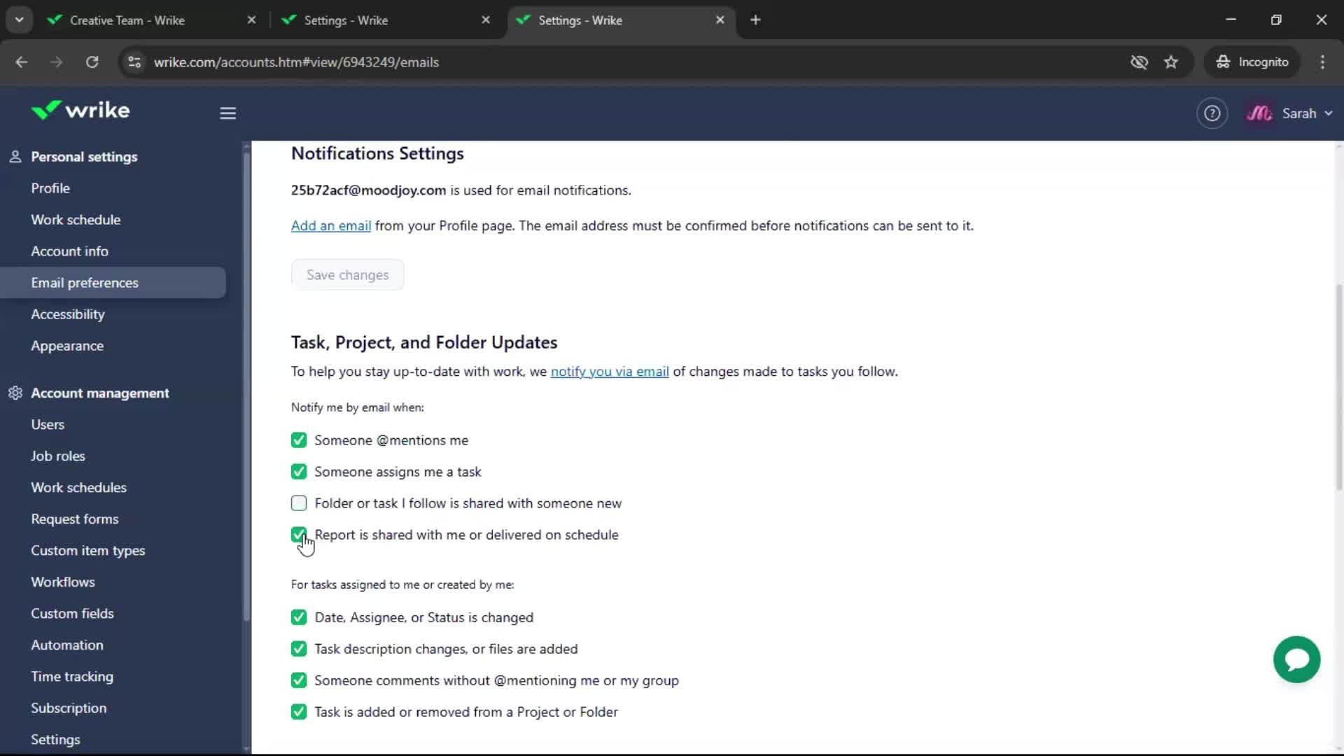 Notification settings screenshot