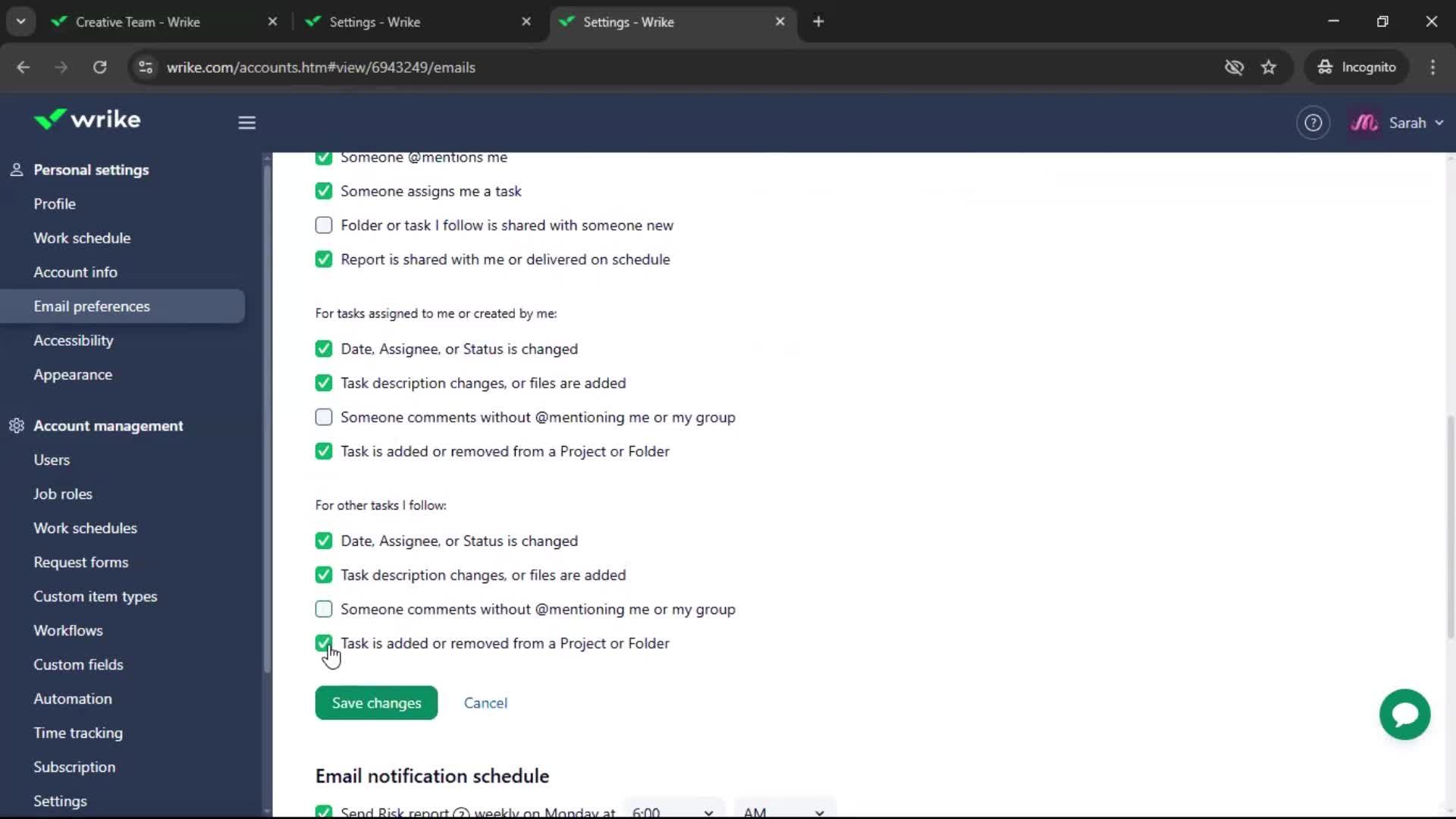 Notification settings screenshot