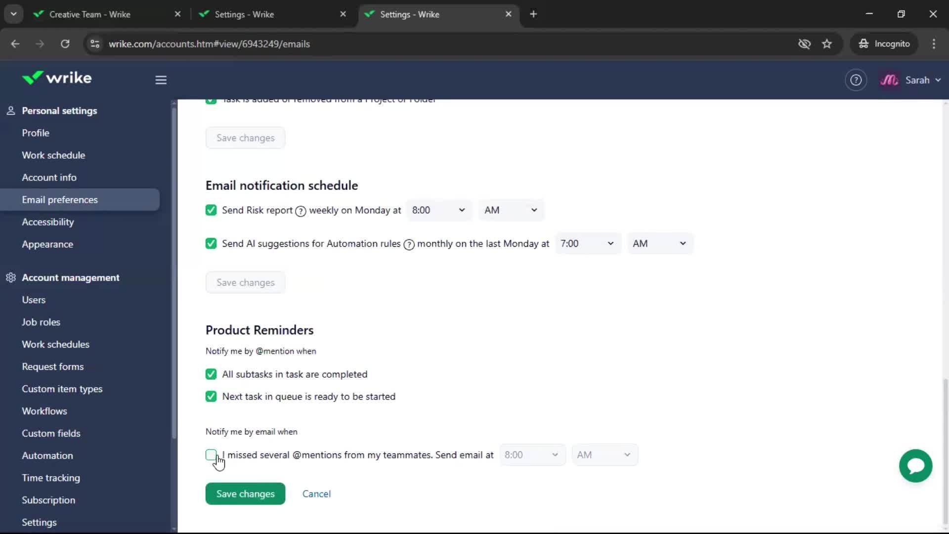 Notification settings screenshot