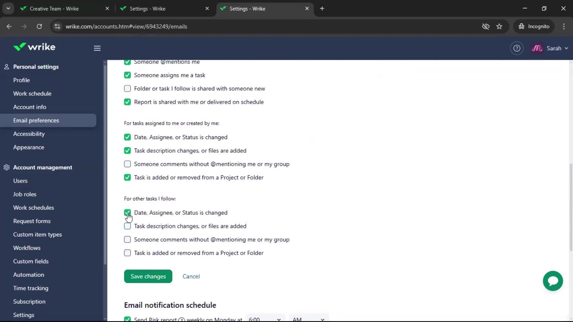 Notification settings screenshot