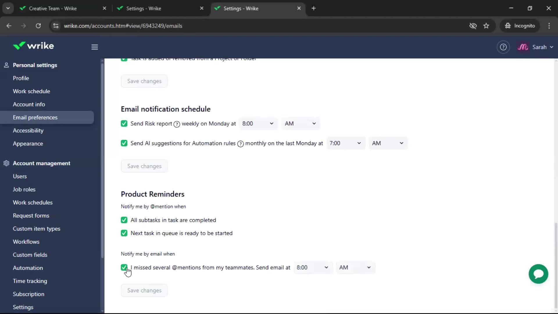 Notification settings screenshot