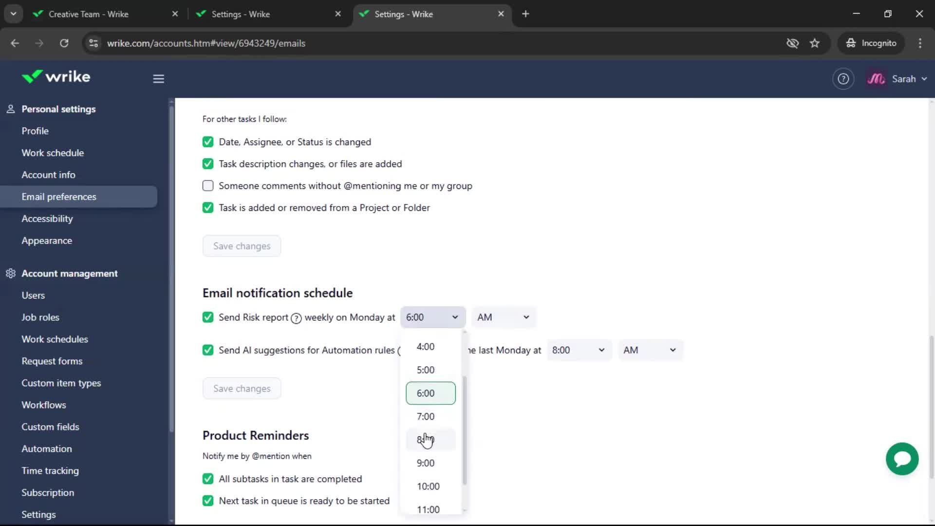 Notification settings screenshot