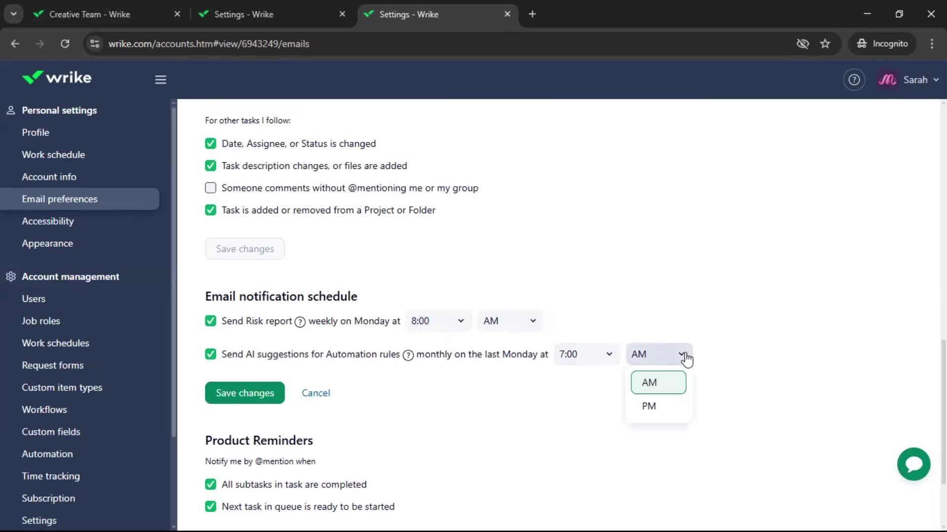 Notification settings screenshot