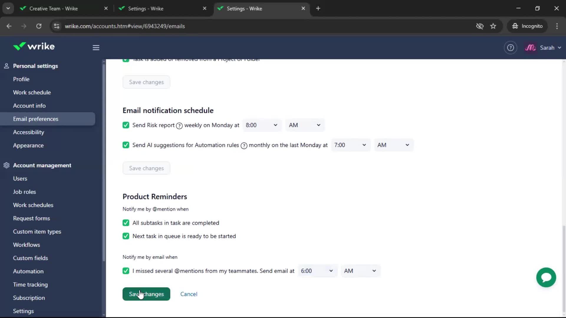 Notification settings screenshot