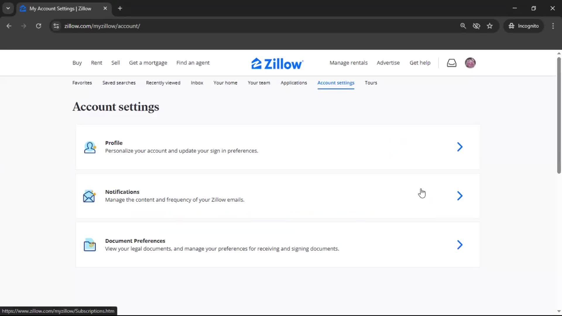 Notification settings screenshot