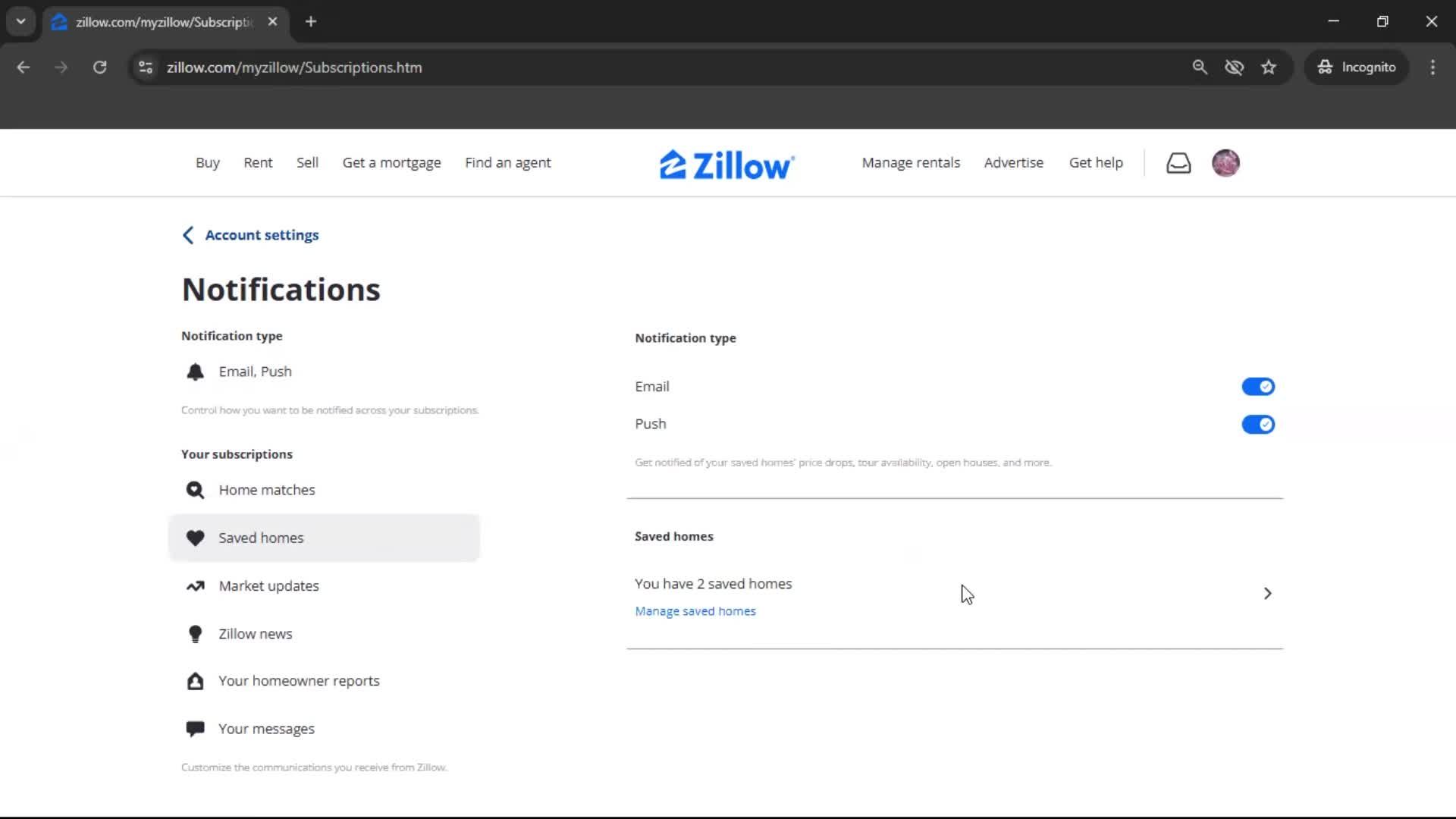 Notification settings screenshot