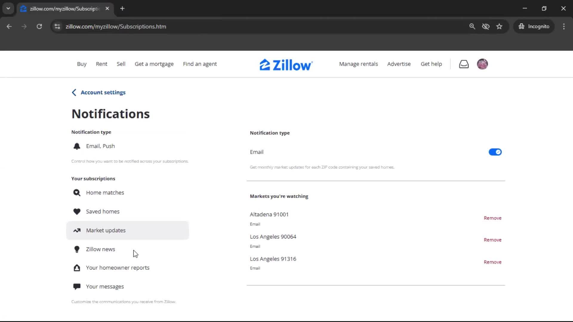 Notification settings screenshot