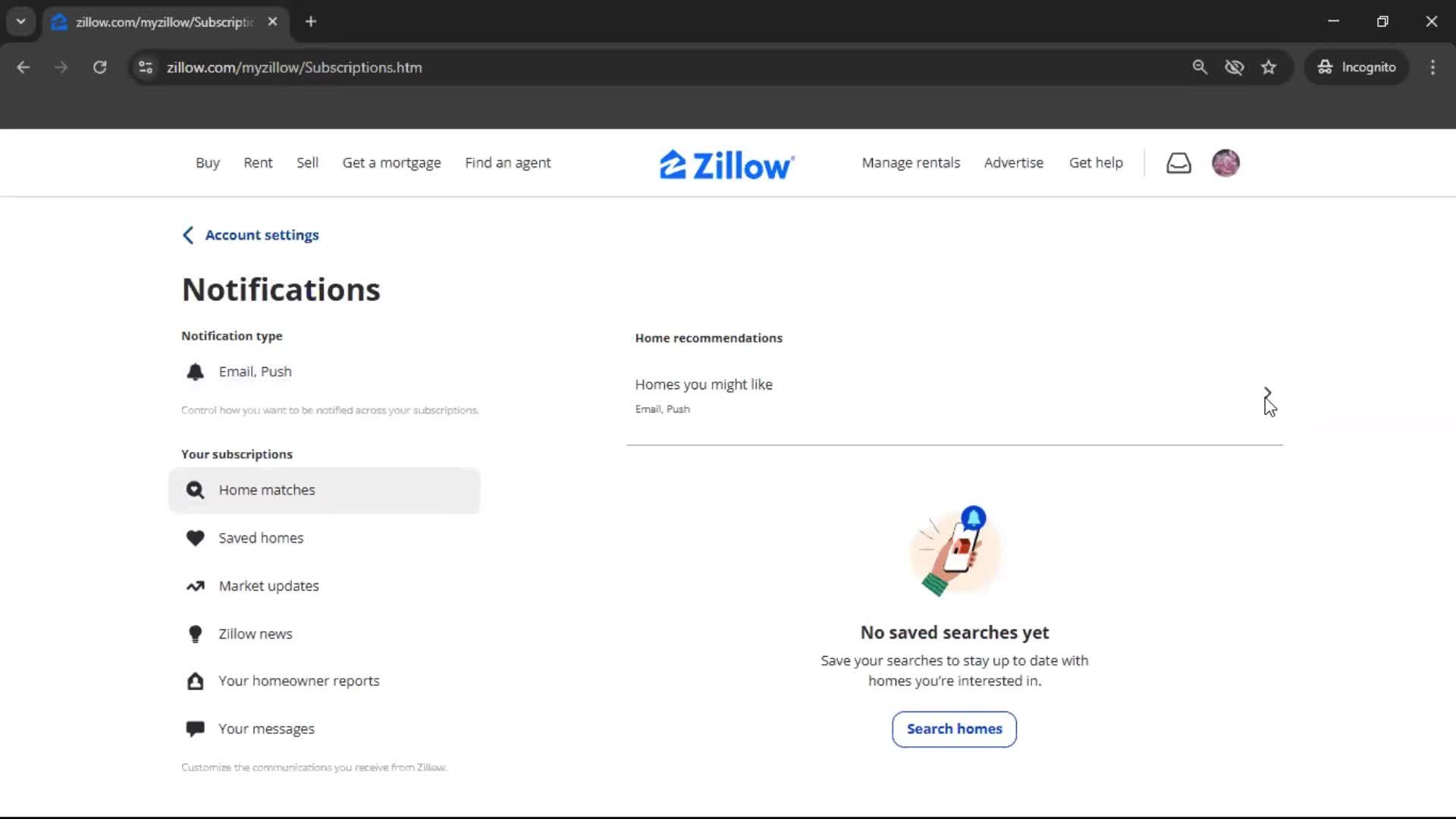 Notification settings screenshot