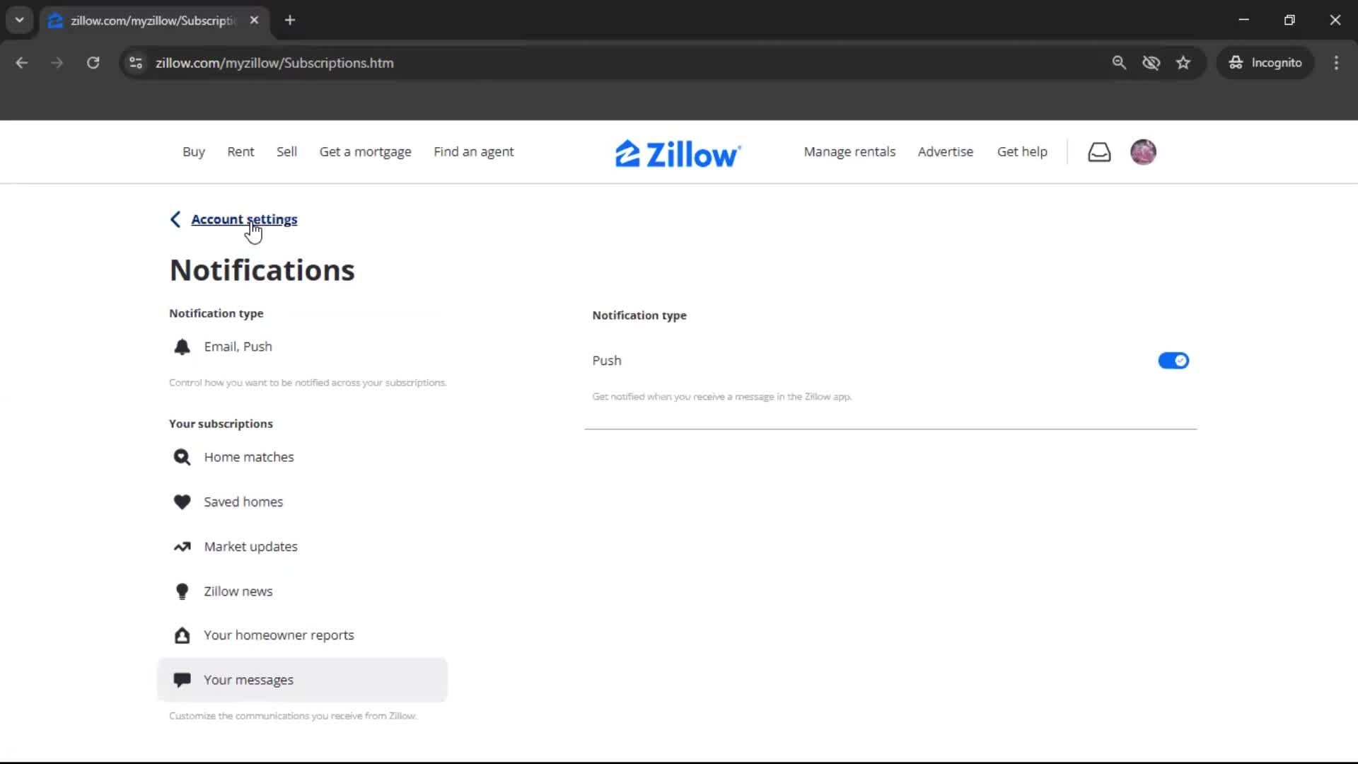 Notification settings screenshot