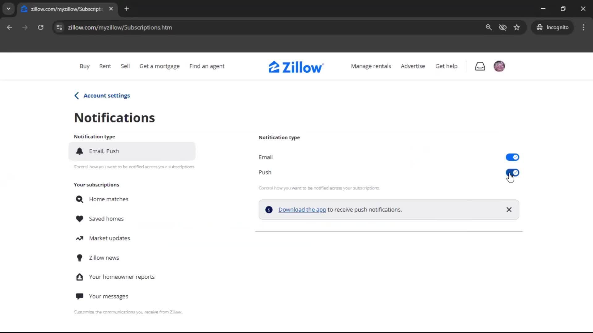 Notification settings screenshot